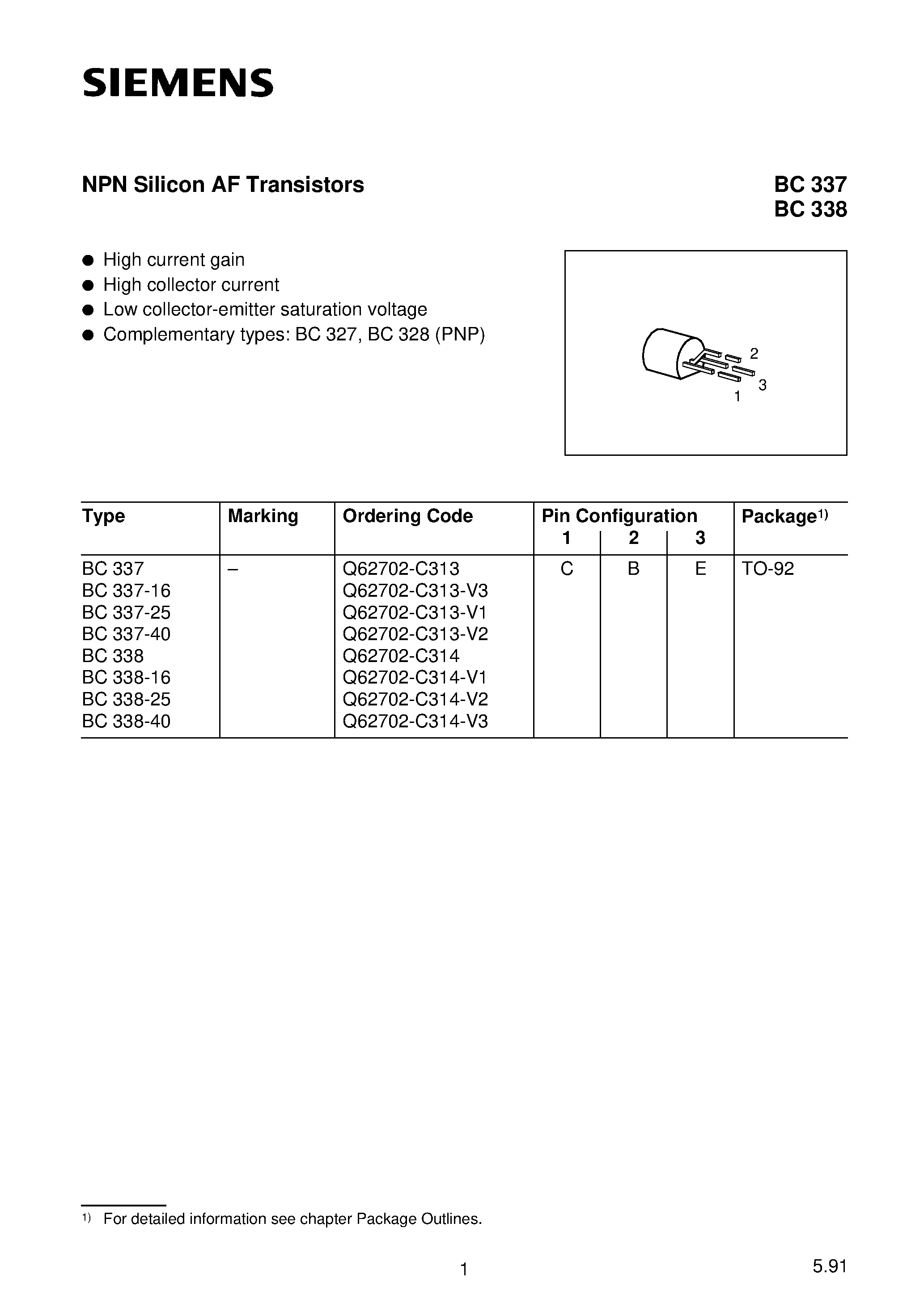 Datasheet BC337 - SWITCHING AND AMPLIFIER APPLICATIONS page 1