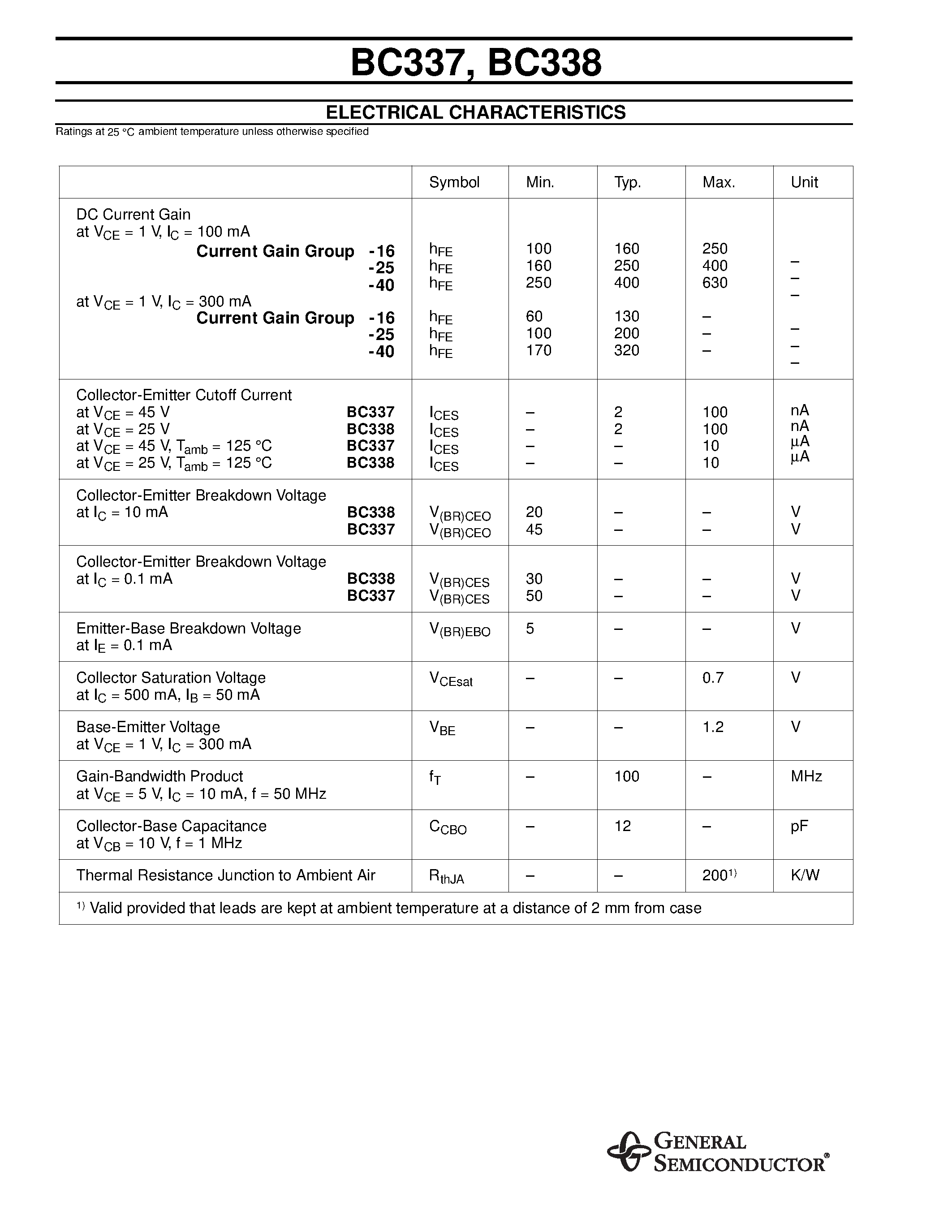 Даташит BC337 - EPITAXIAL PLANAR NPN TRANSISTOR (GENERAL PURPOSE/ SWITCHING) страница 2