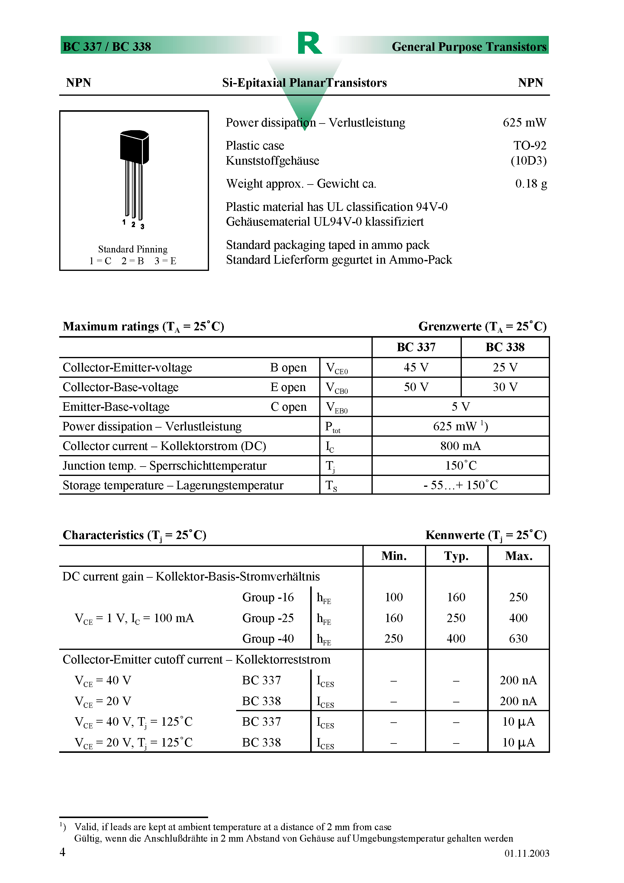 Даташит BC337-16 - NPN general purpose transistor страница 1