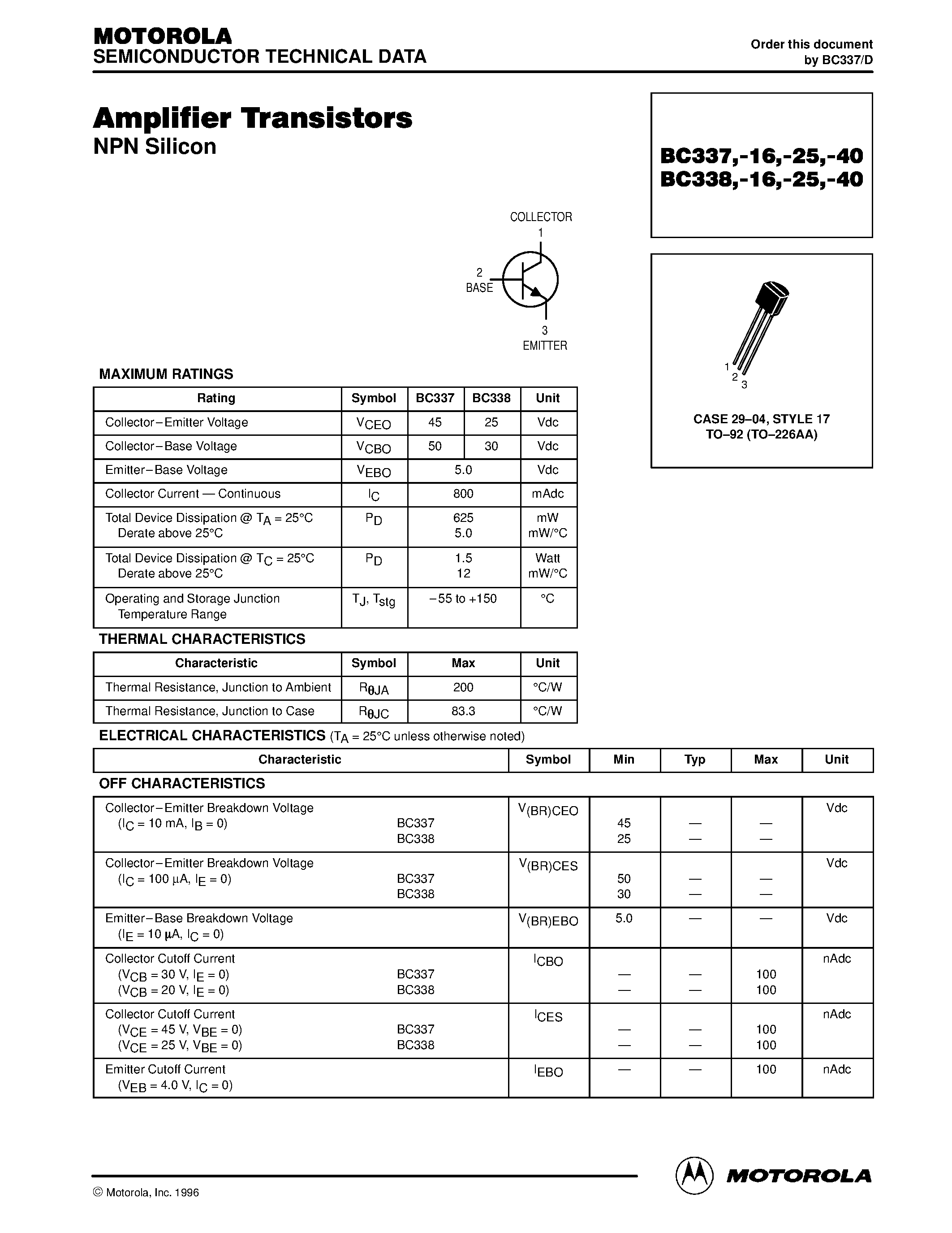 Datasheet BC338-16 - NPN Silicon AF Transistors (High current gain High collector current Low collector-emitter saturation voltage) page 1