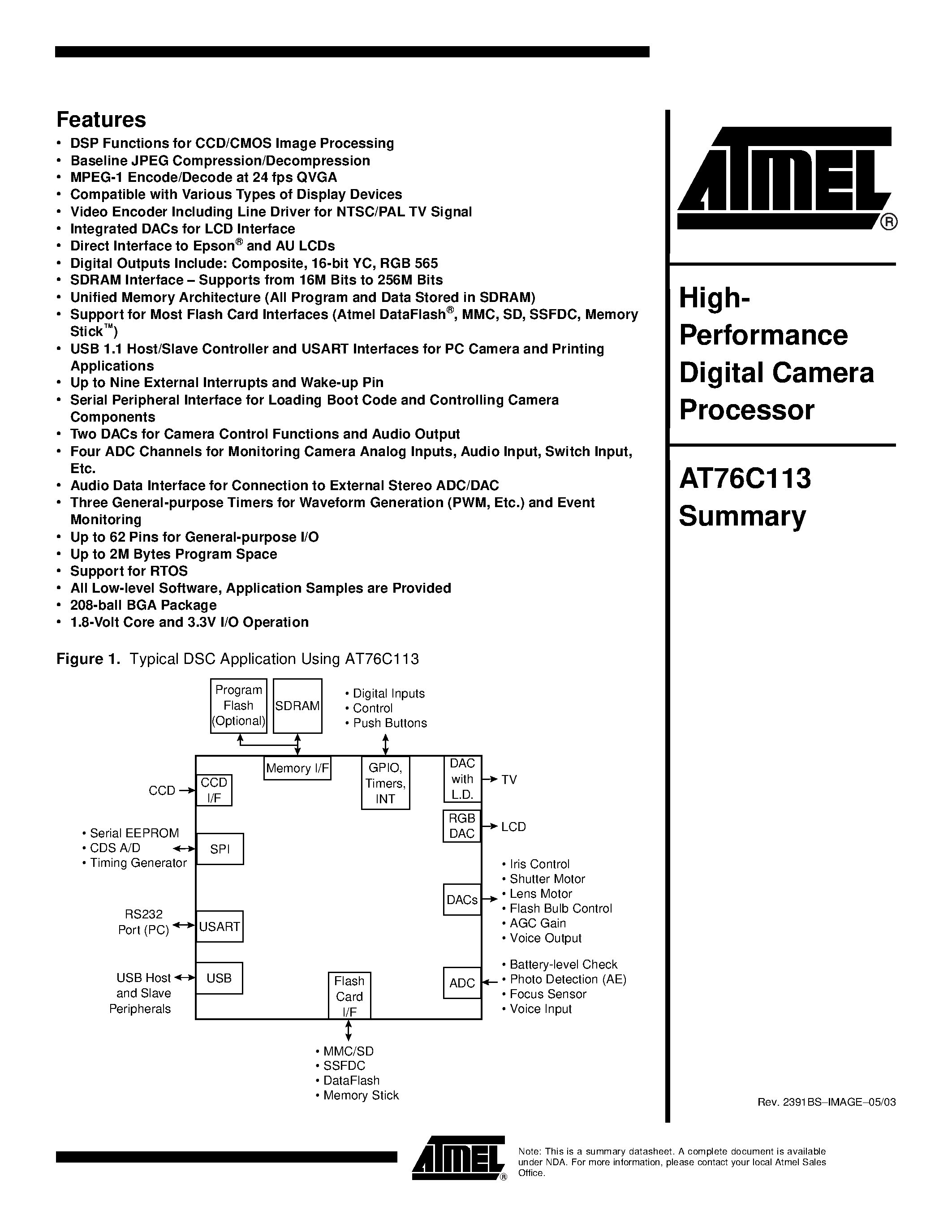 Даташит AT76C113-H - High- Performance Digital Camera Processor страница 1