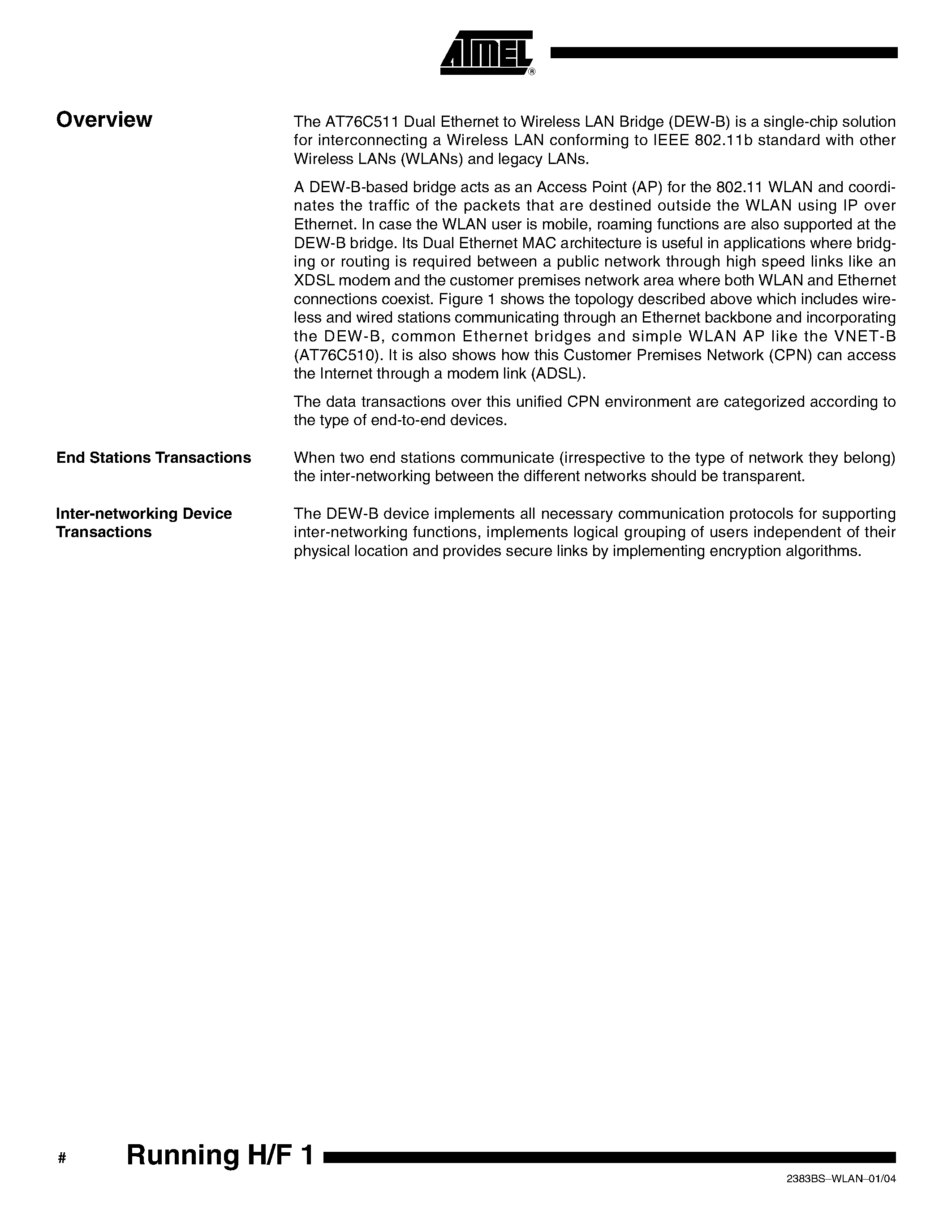 Datasheet AT76C511 - Dual Ethernet to IEEE 802.11b WLAN Bridgeon-on-a-Chip(DEW-B) page 2