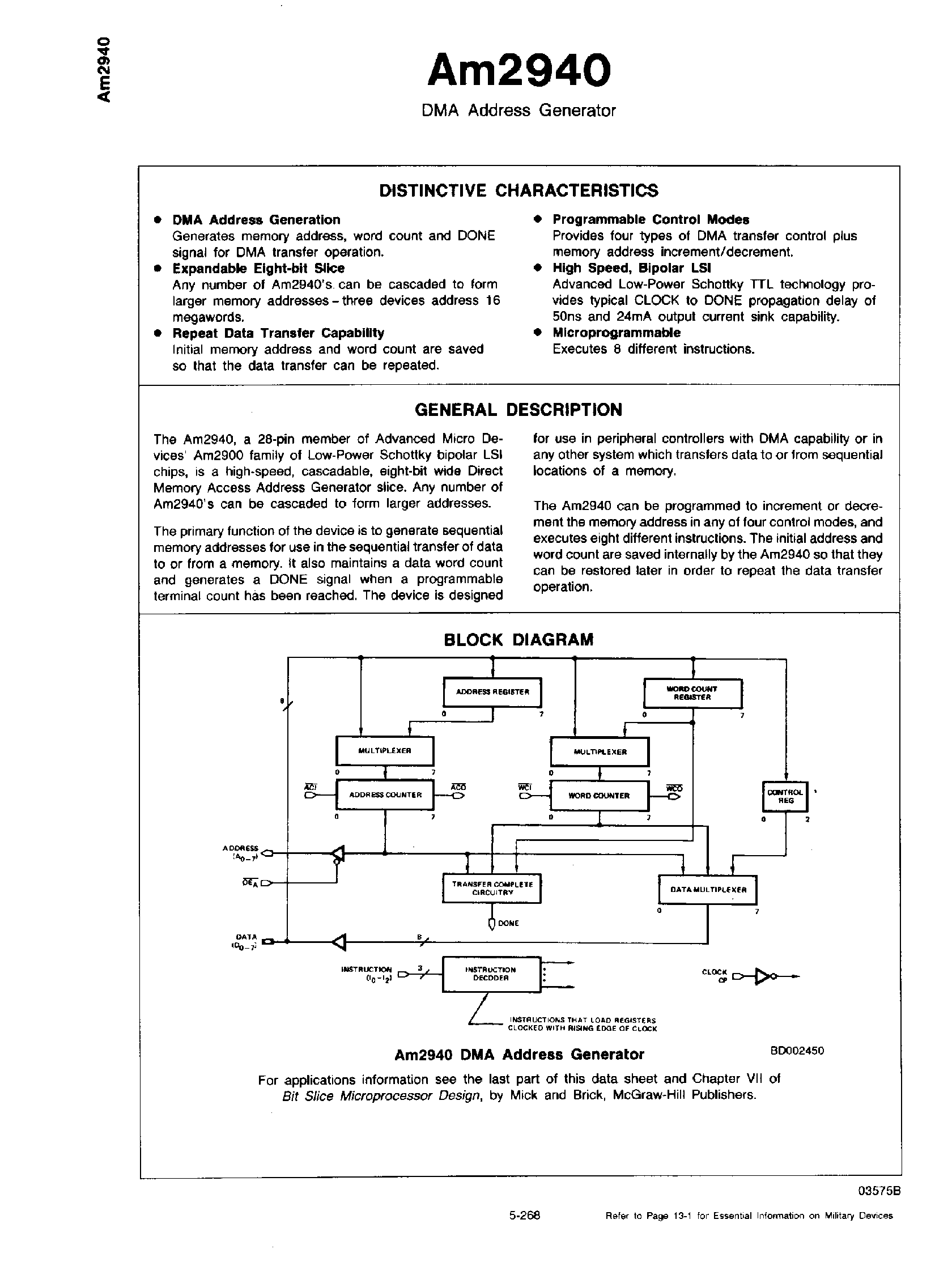 Datasheet AM2940 - DMA ADDRESS GENERATOR page 1