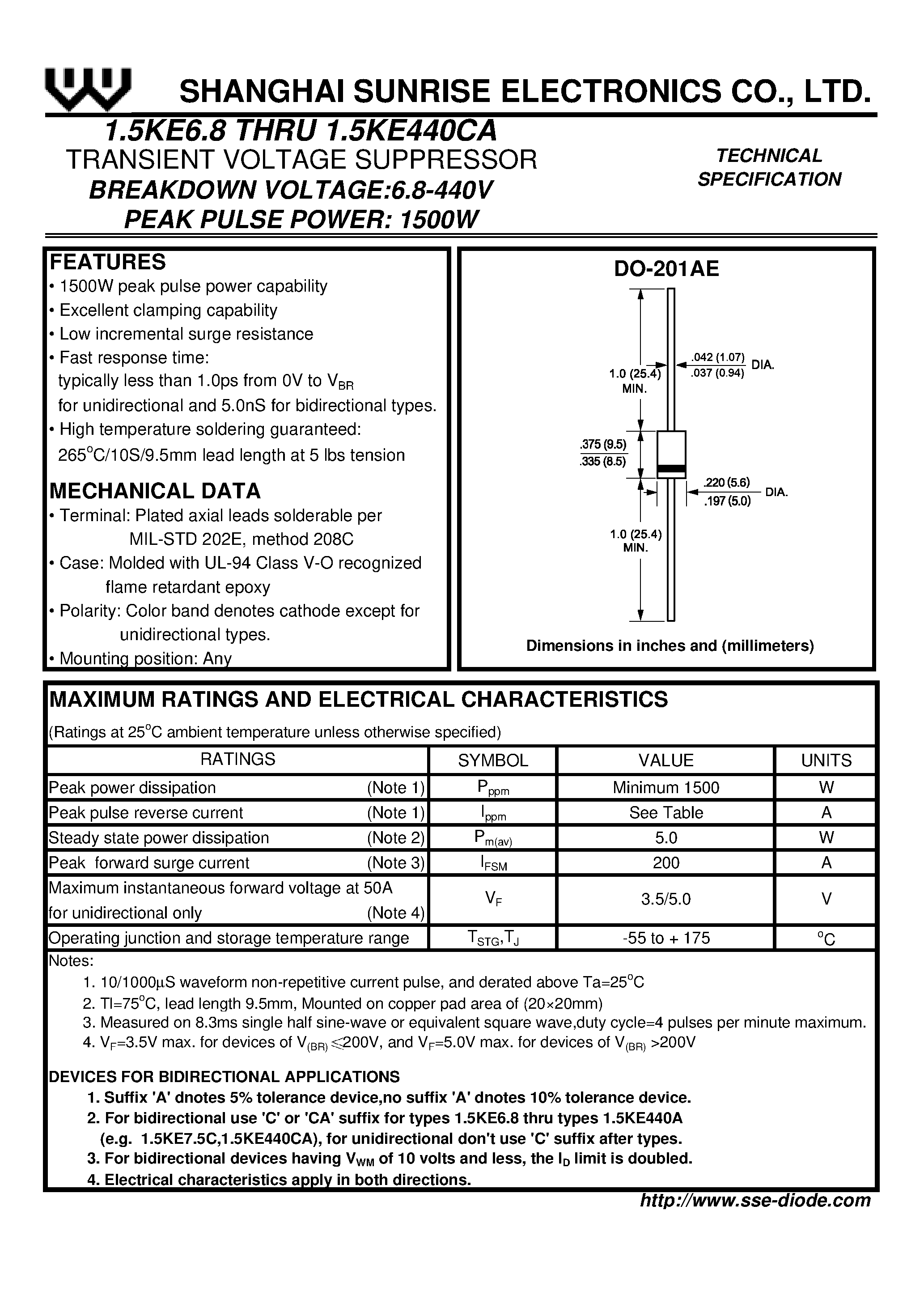 Даташит 1.5KE100A - TRANSIENT VOLTAGE SUPPRESSOR страница 1