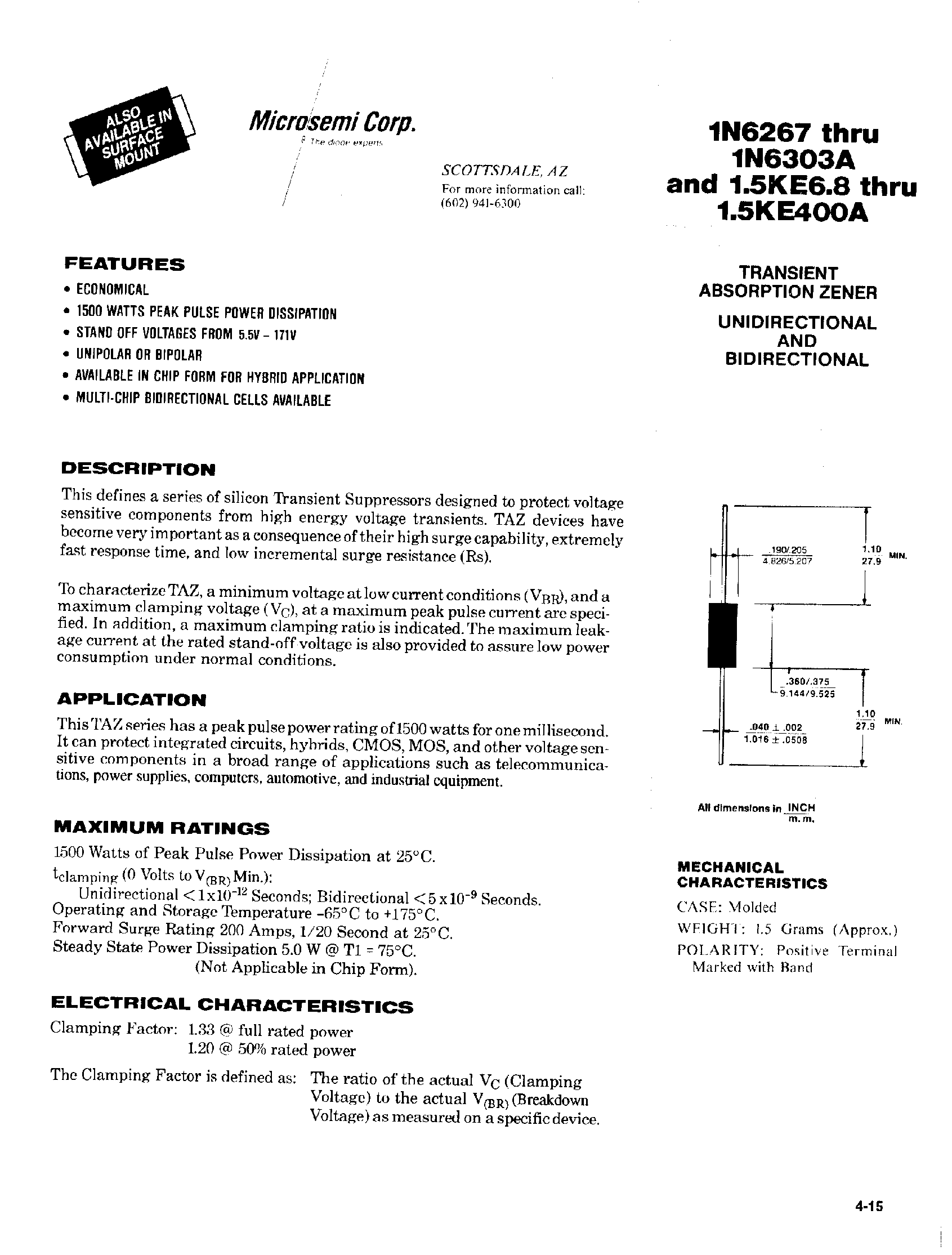 Даташит 1.5KE100A - TRANSIENT ABSORPTION ZENER страница 1