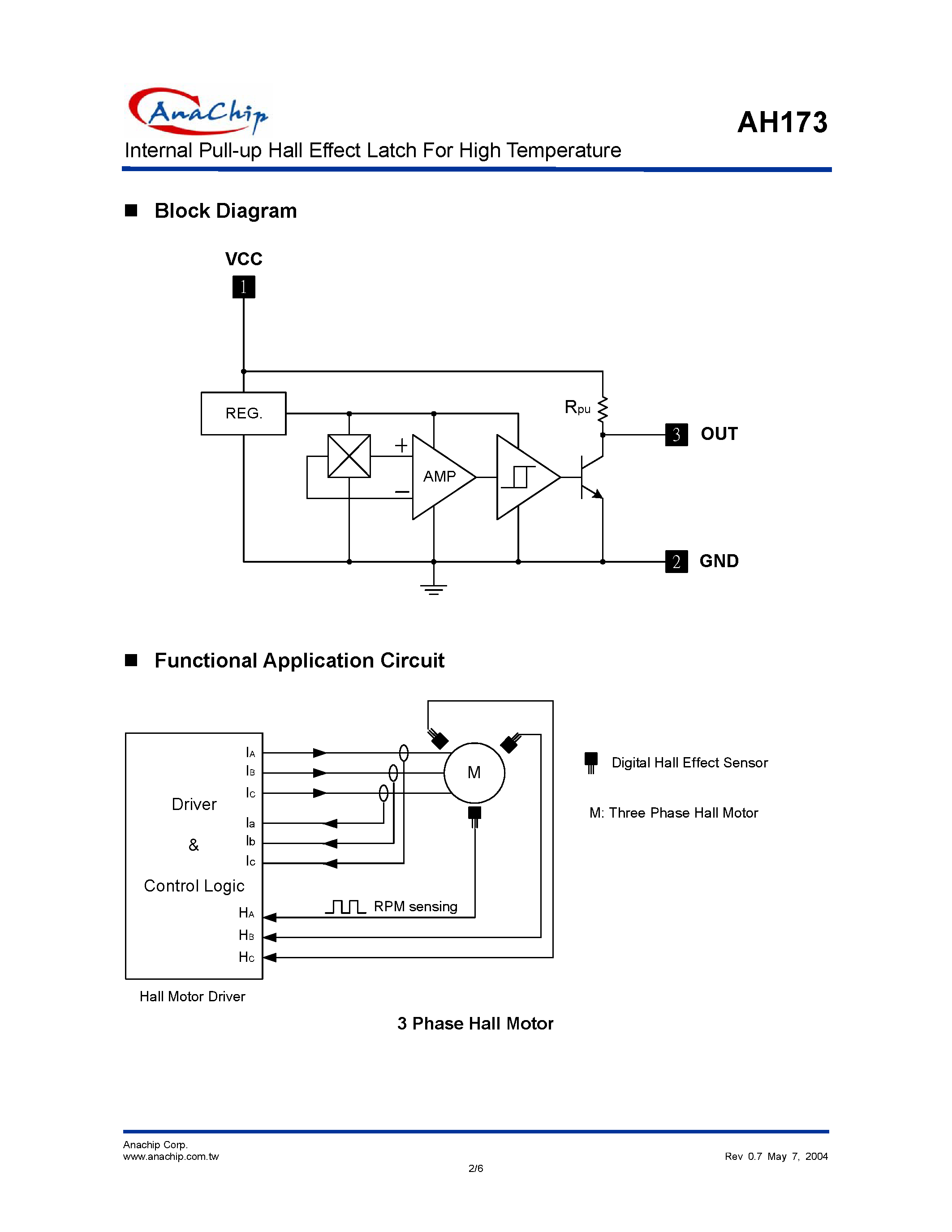 Datasheet AH173P-B - Internal Pull-up Hall Effect Latch For High Temperature page 2