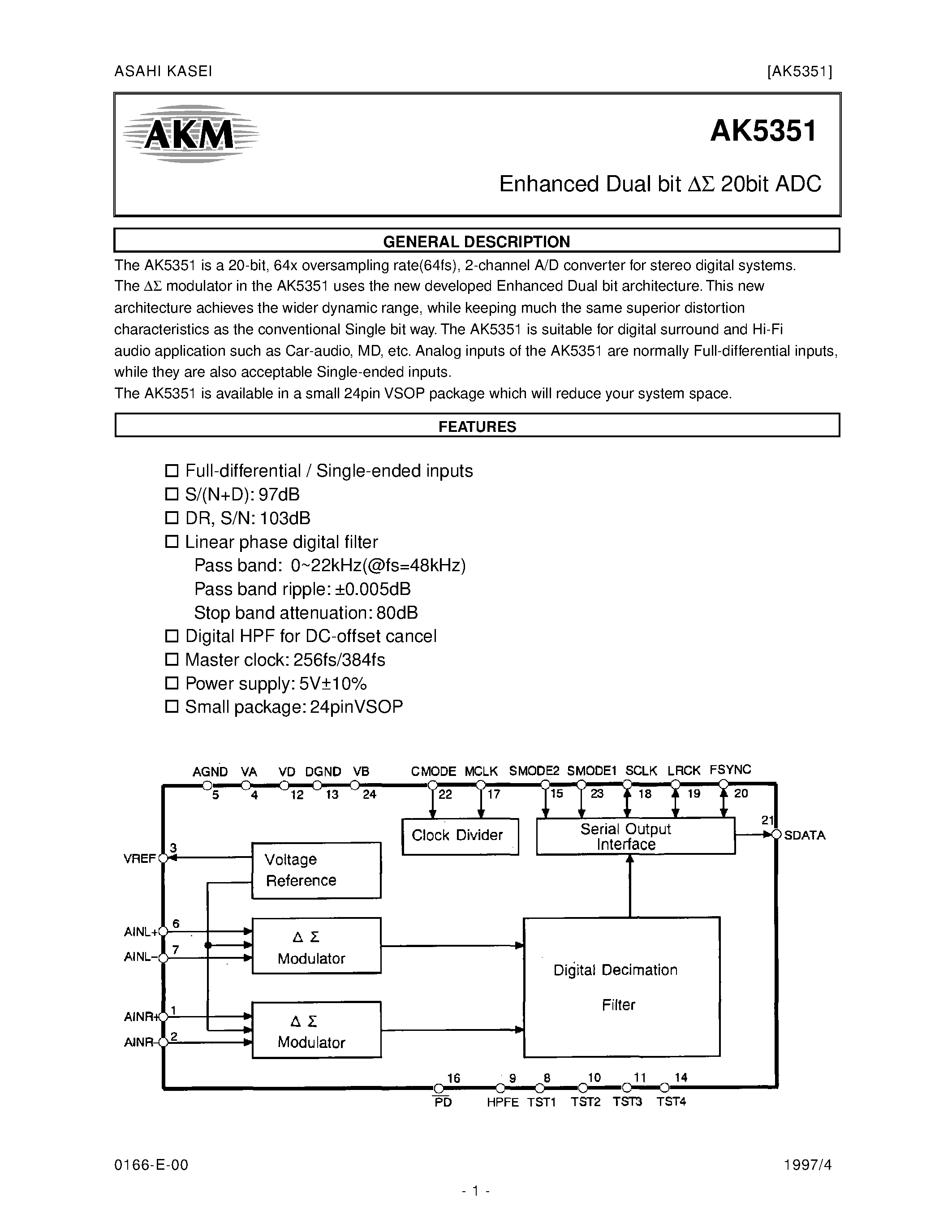 Datasheet AK5351 - EVALUATION BOARD REV.B FOR AK5351 page 1