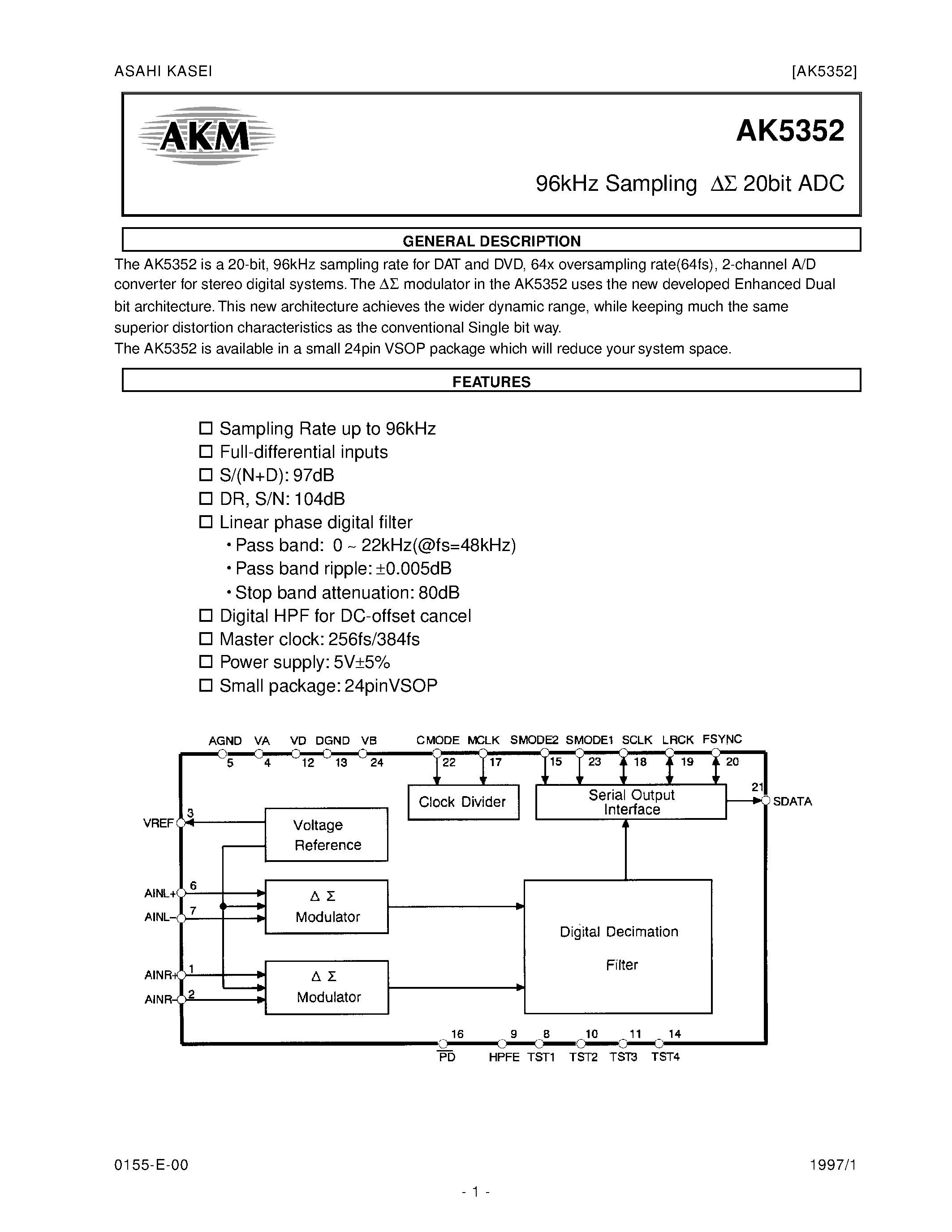 Datasheet AK5352 - EVALUATION BOARD REV.B FOR AK5352 page 1