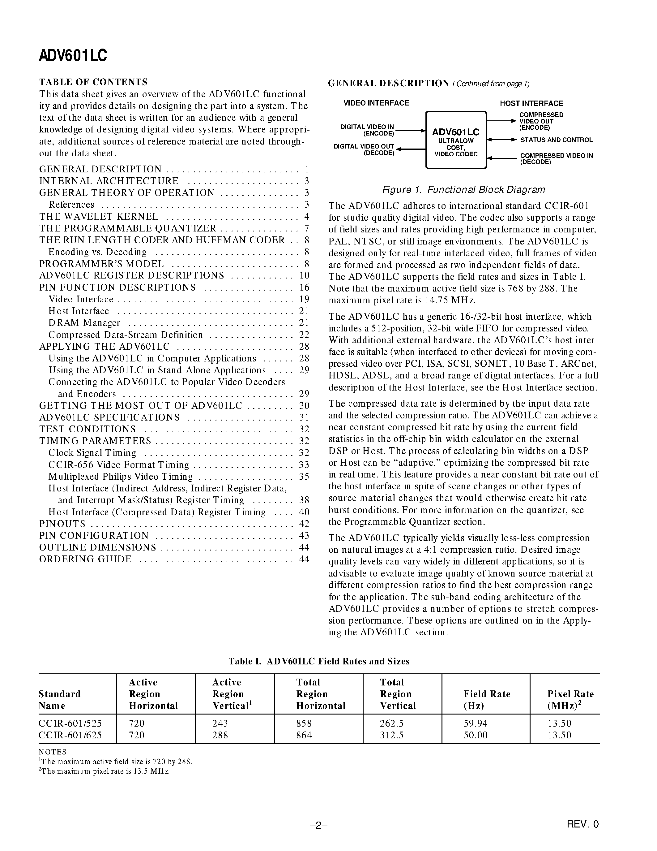 Datasheet ADV601LC - Ultralow Cost Video Codec page 2