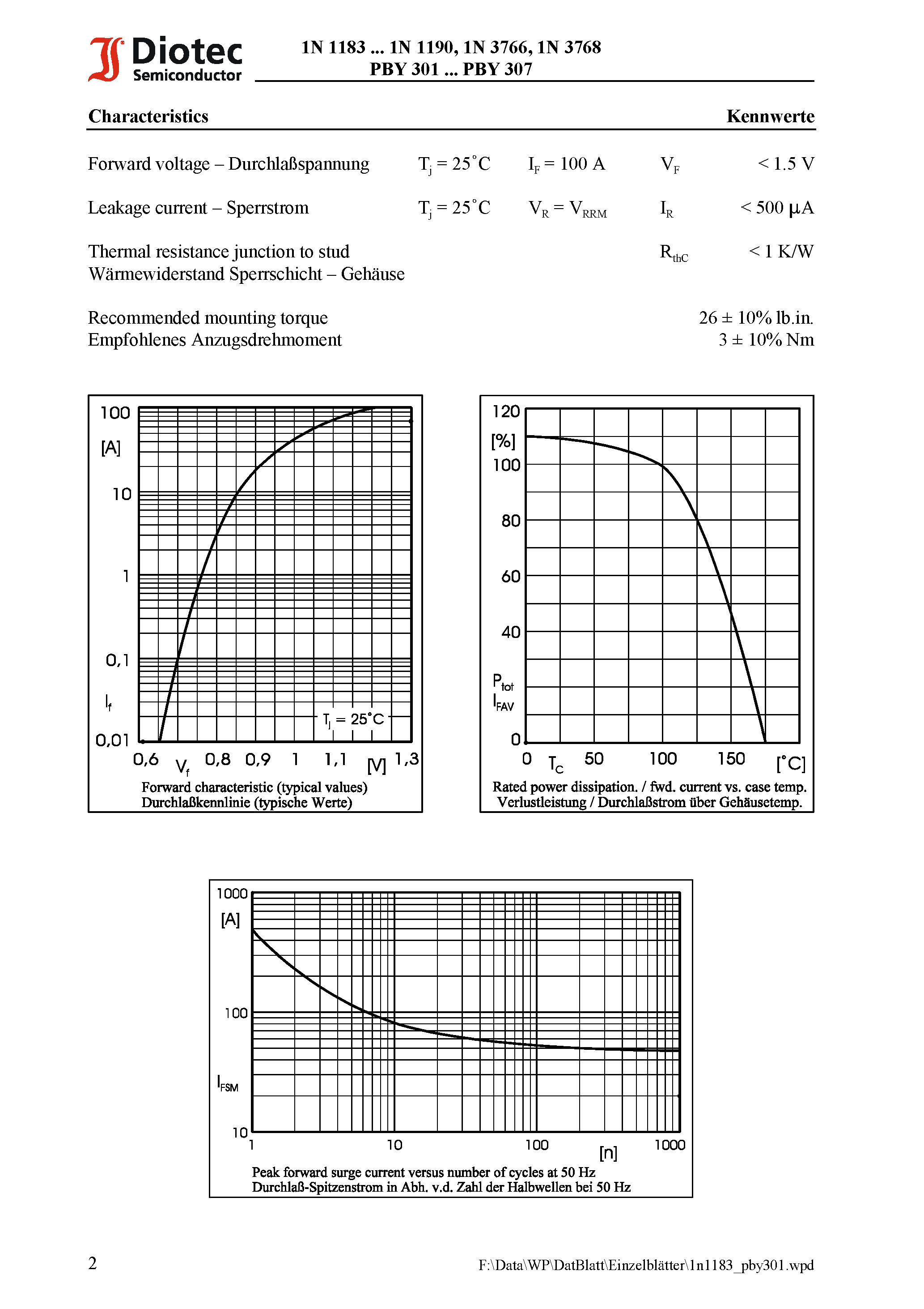 1N1190 Datasheet Diotec Semiconductor pdf data sheet FREE from www ...