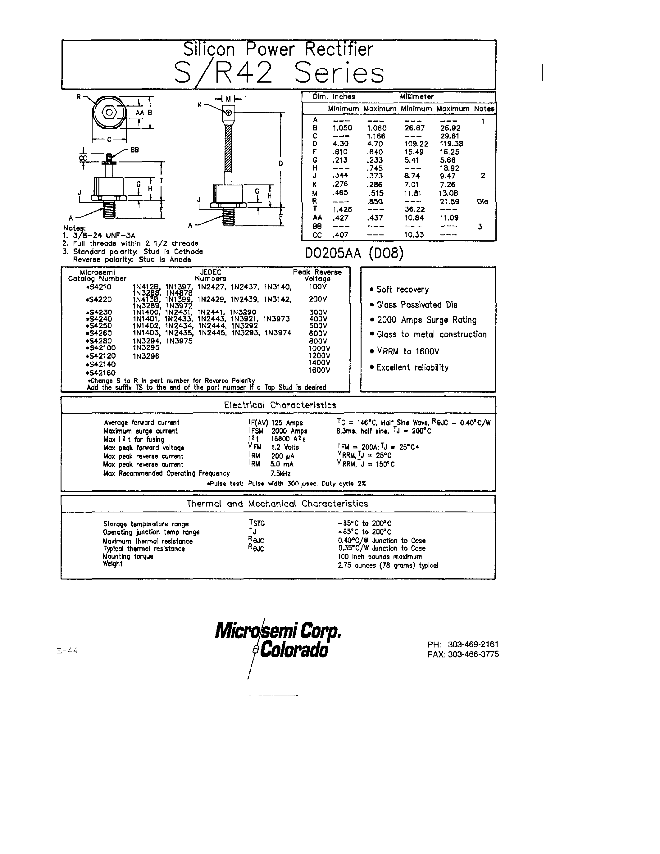 Datasheet 1N3140 - Silicon Power Rectifier page 1