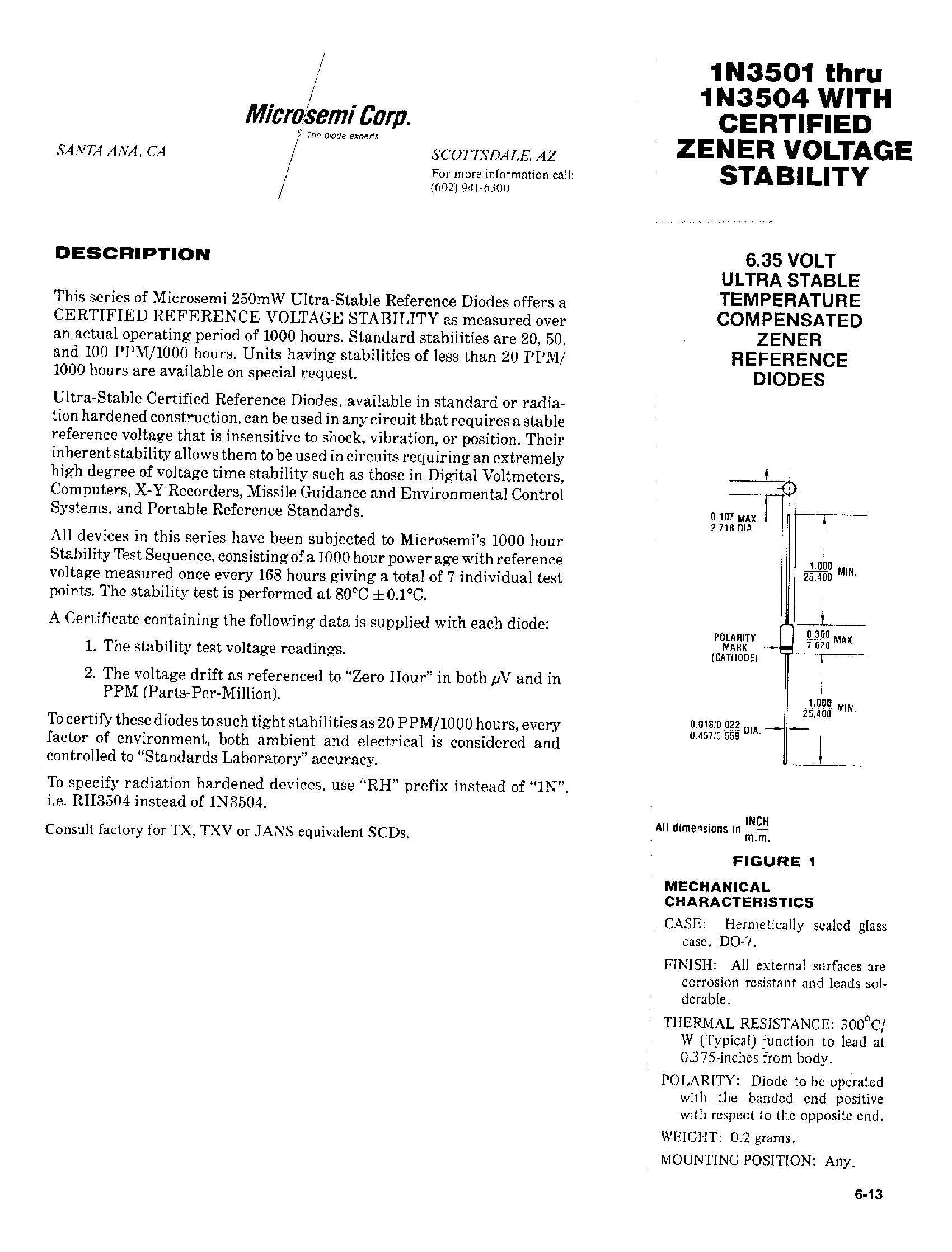 Datasheet 1N3501 - CERTIFIED ZENER VOLTAGE STABILITY page 1