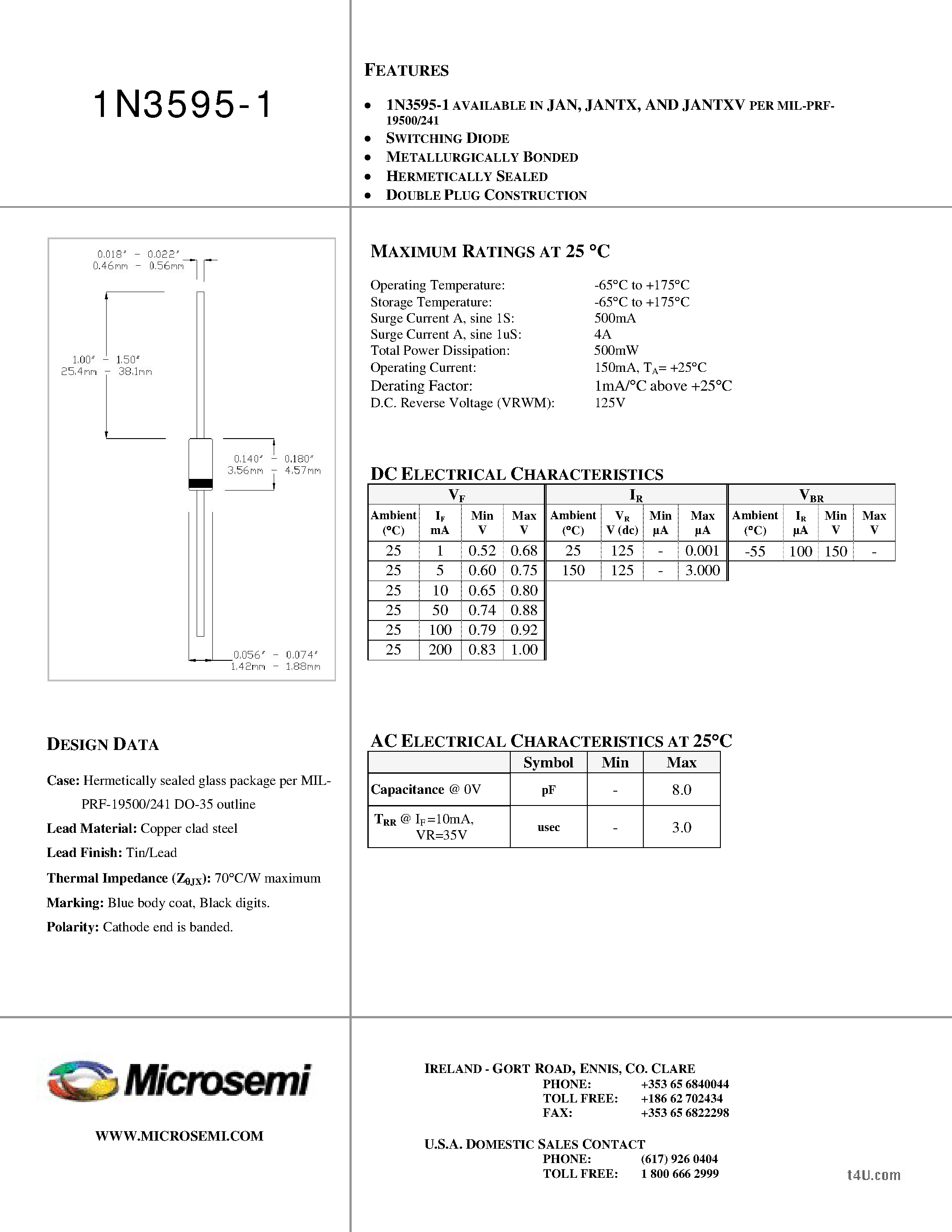 Datasheet 1N3595-1 - GENERAL PURPOSE DIODES page 1