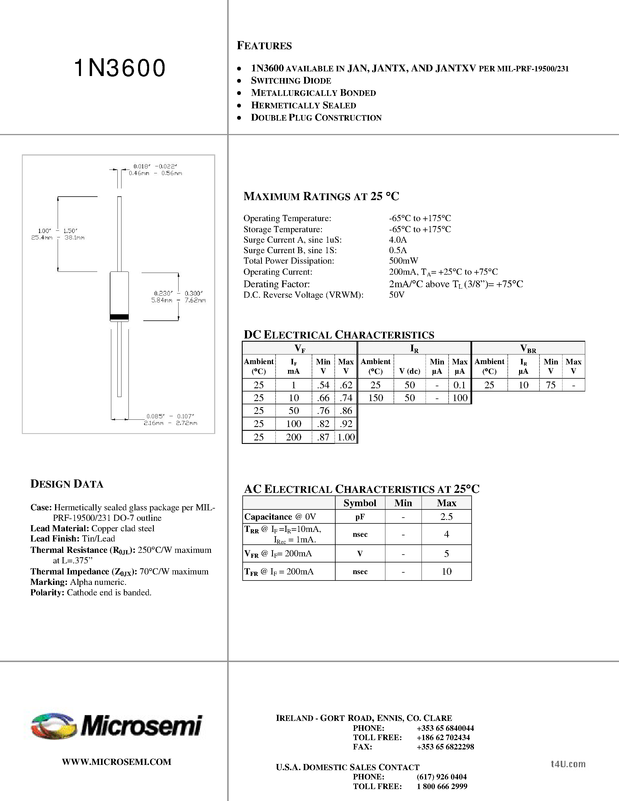 Datasheet 1N3600 - COMPUTER DIODE Switching page 1