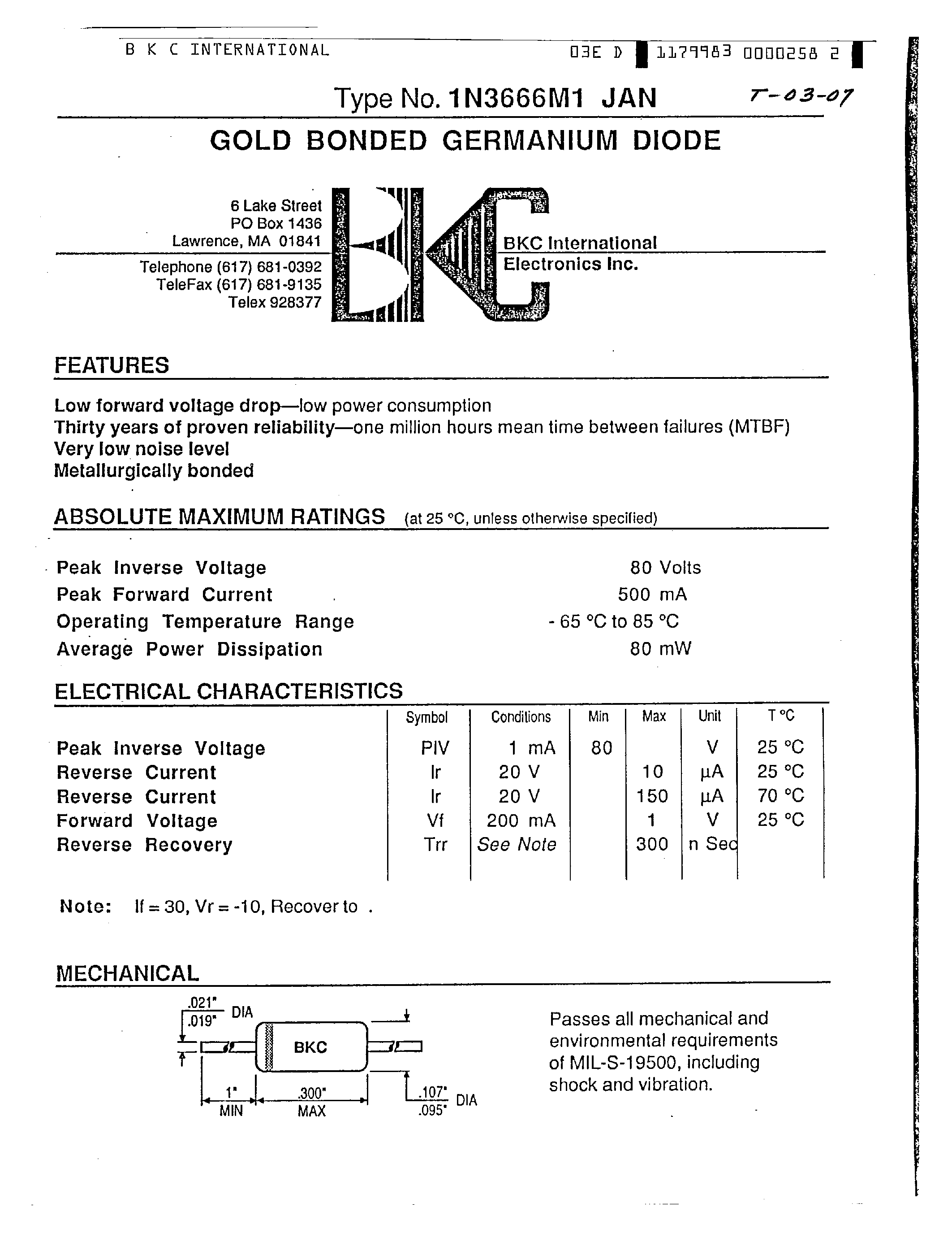 Datasheet 1N3666 - GOLD BONDED DIODES page 2