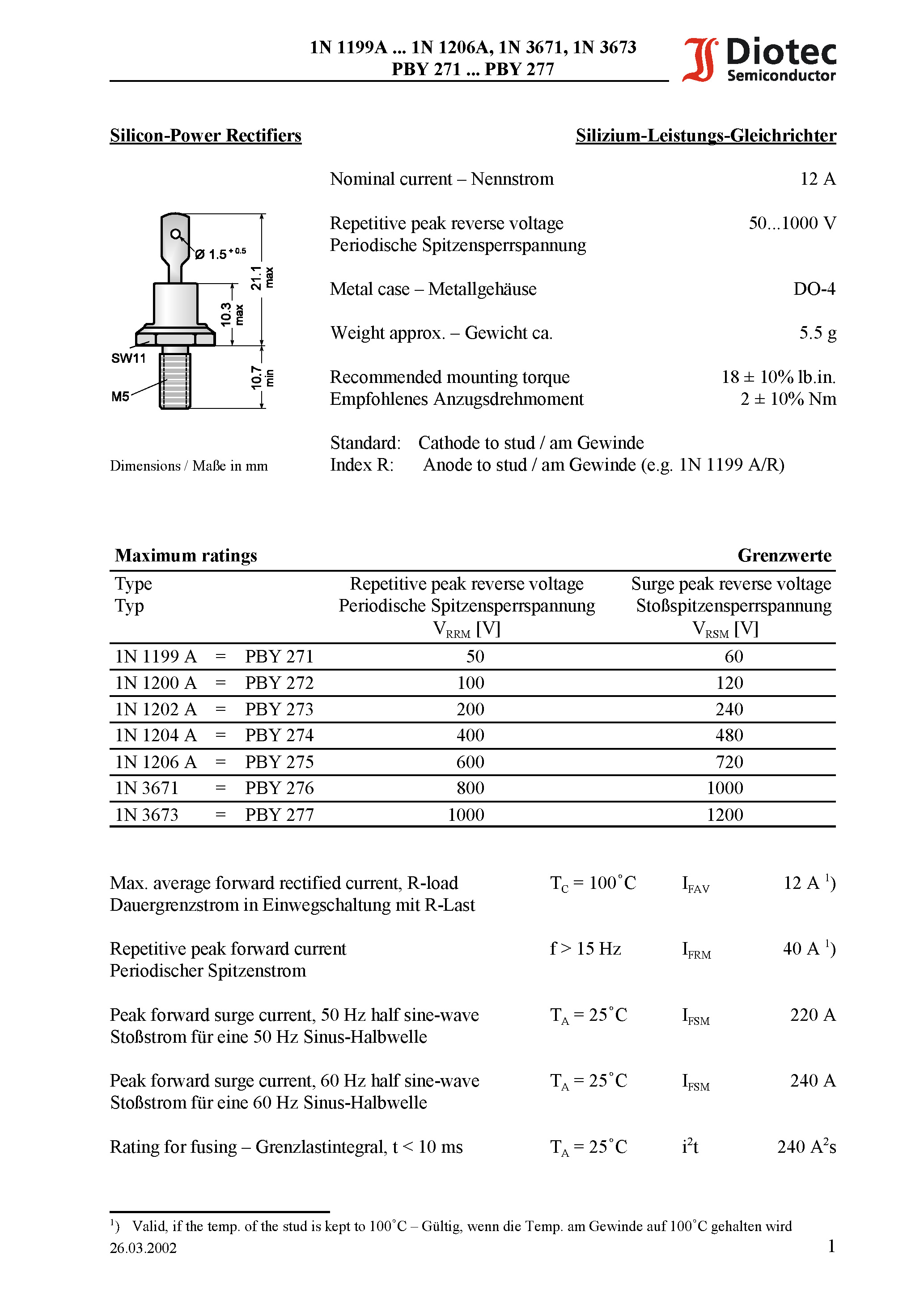 Datasheet 1N3671 - Silicon-Power Rectifiers page 1