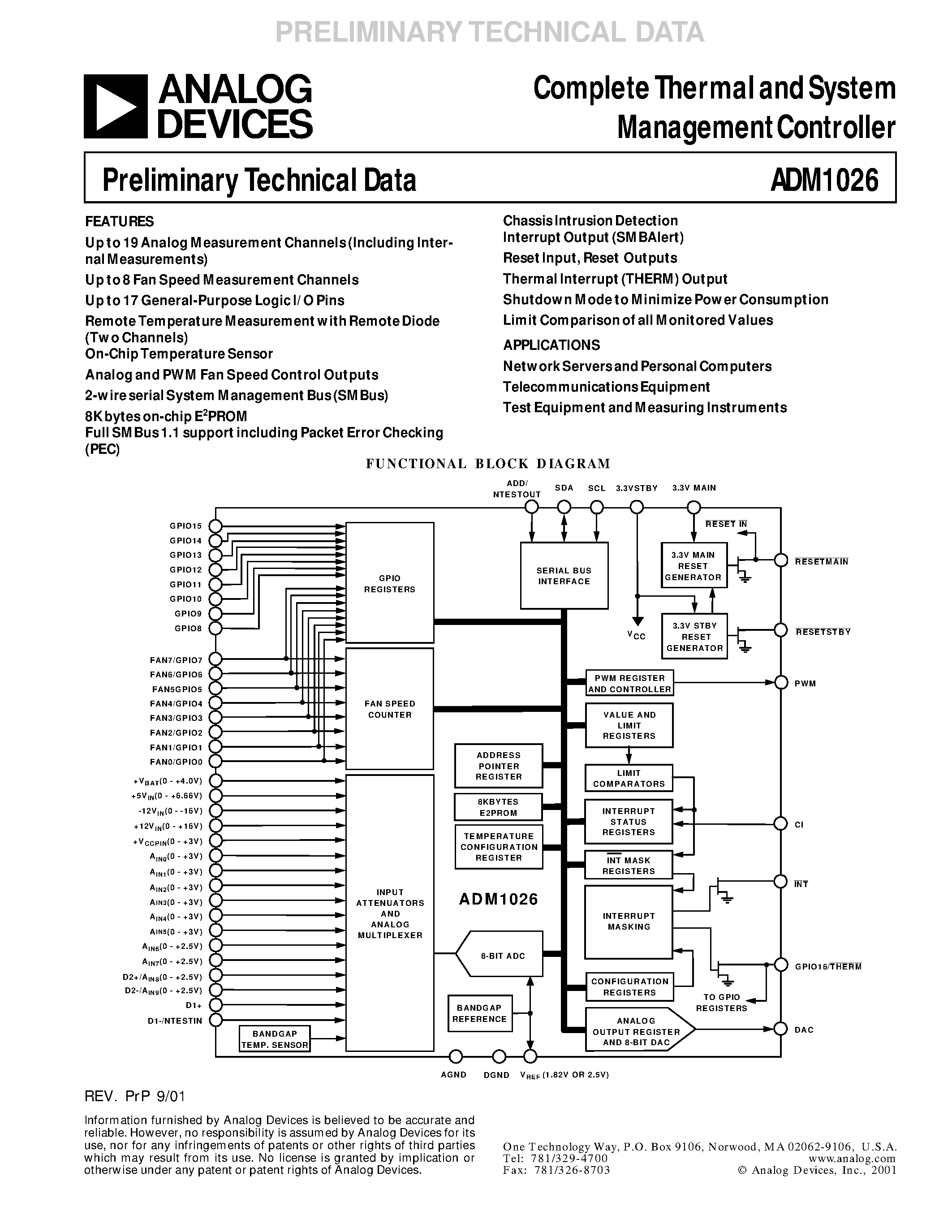 Datasheet ADM1026 - Complete Thermal and System Management Controller page 1