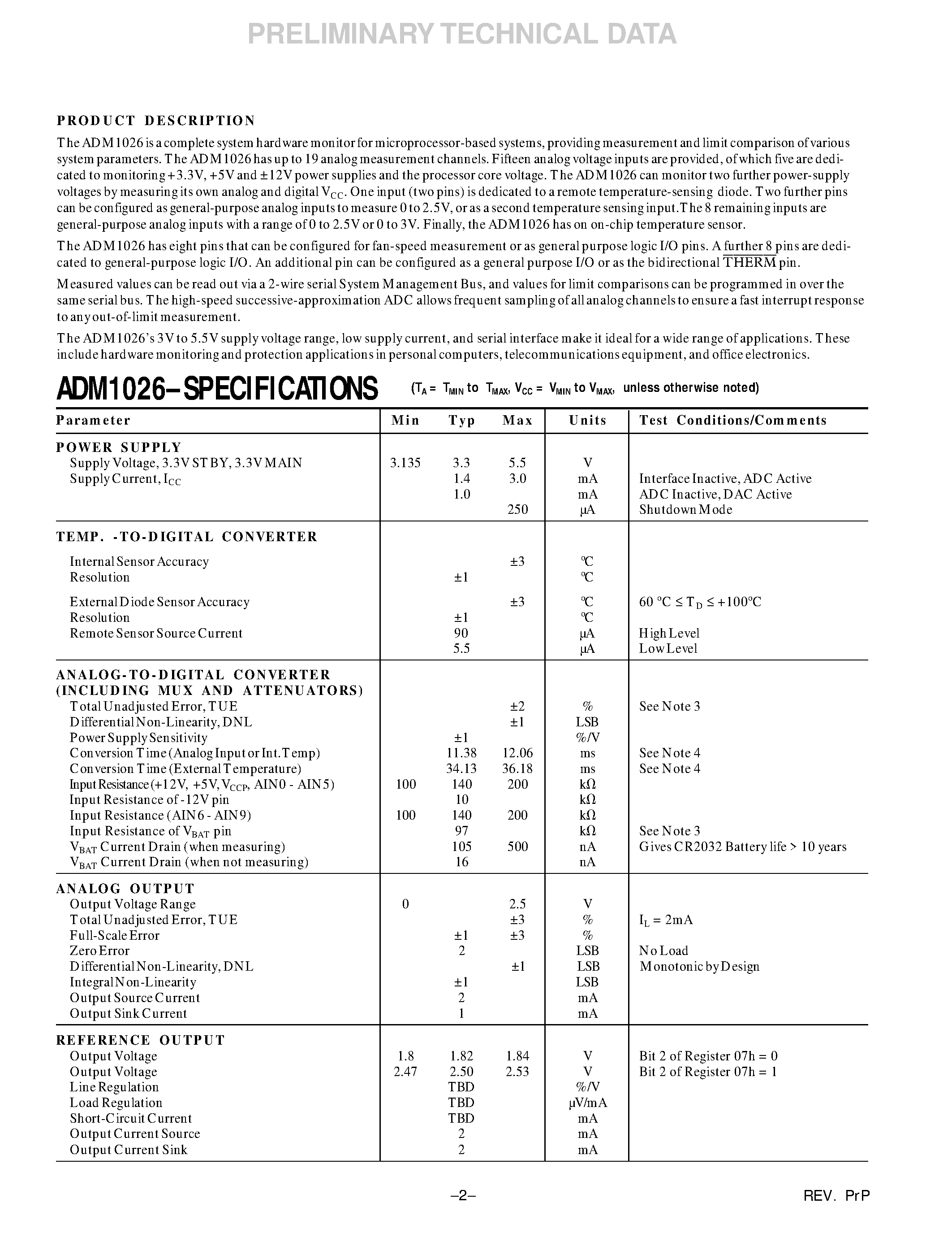 Datasheet ADM1026 - Complete Thermal and System Management Controller page 2