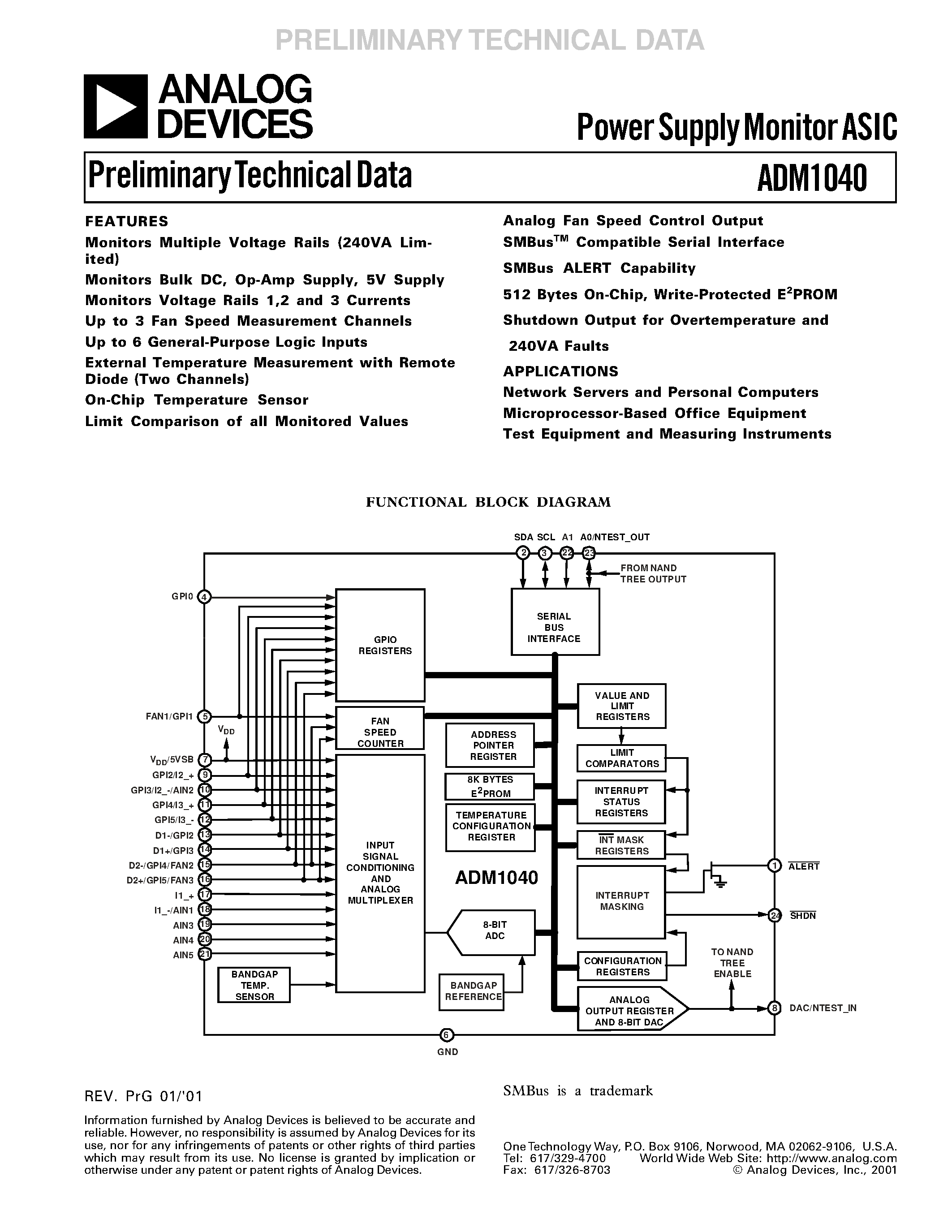 Даташит ADM1040 - Power Supply Monitor ASIC страница 1