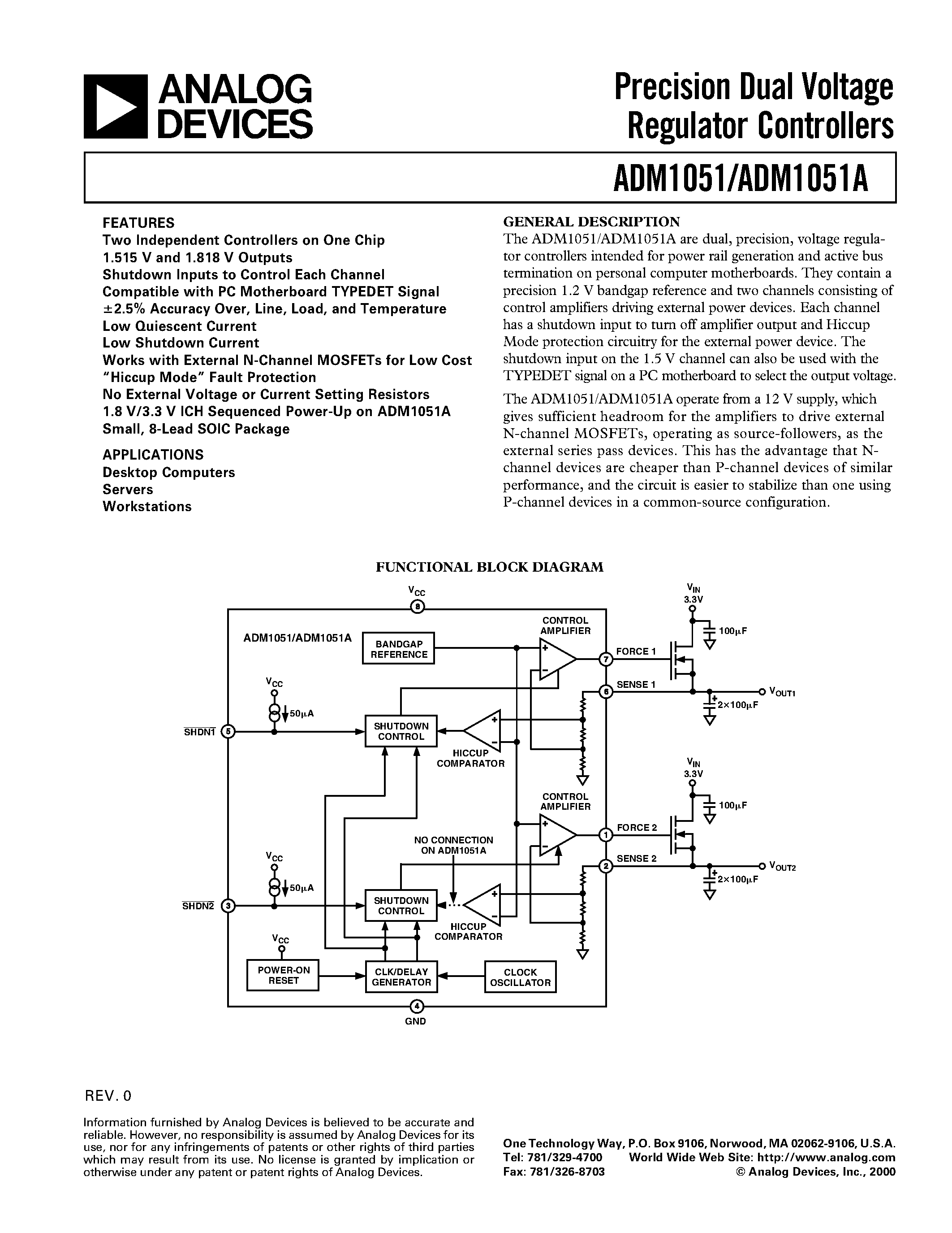 Даташит ADM1051A - Precision Dual Voltage Regulator Controllers страница 1