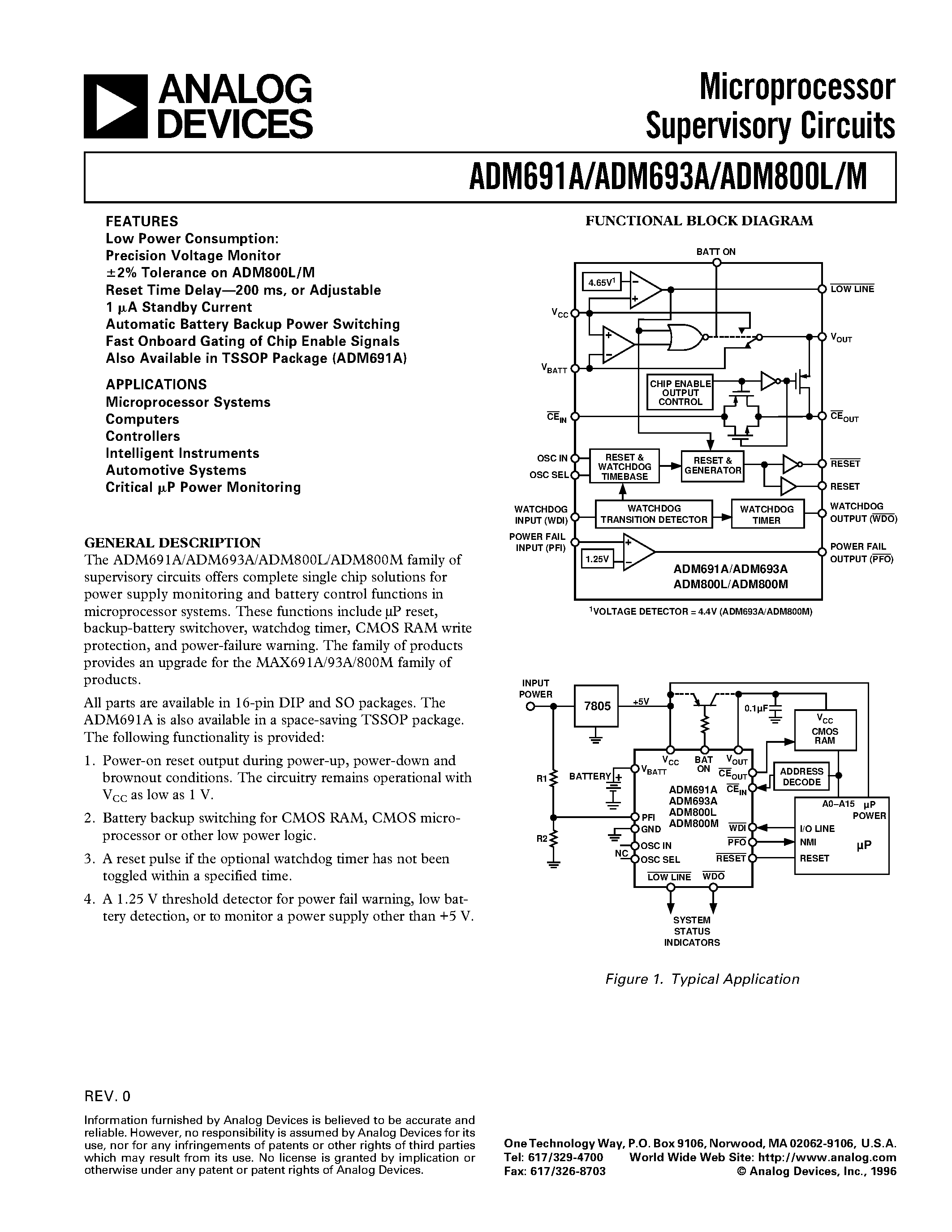 Datasheet ADM800MARN - Microprocessor Supervisory Circuits page 1