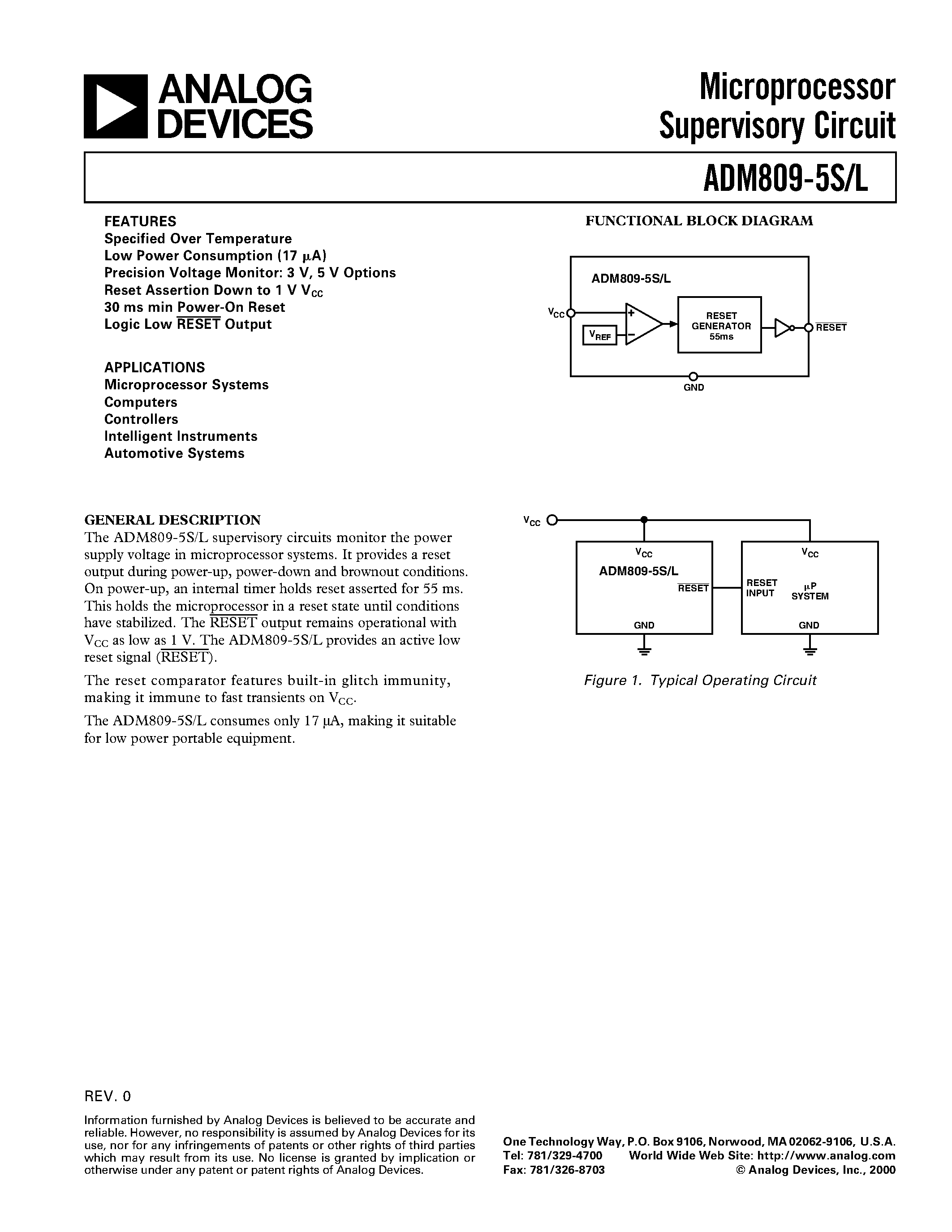 Datasheet ADM809-5L - Microprocessor Supervisory Circuit page 1