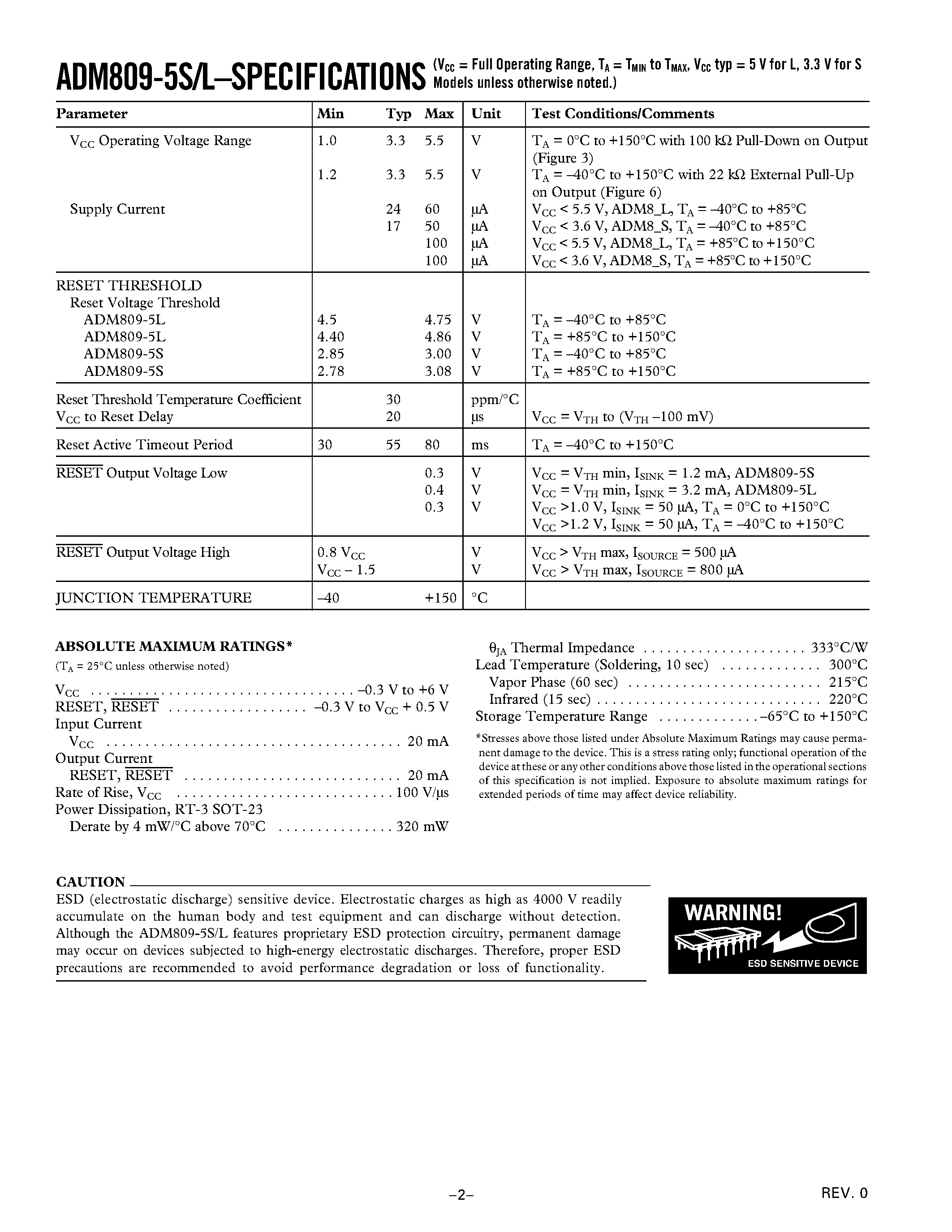 Datasheet ADM809-5L - Microprocessor Supervisory Circuit page 2