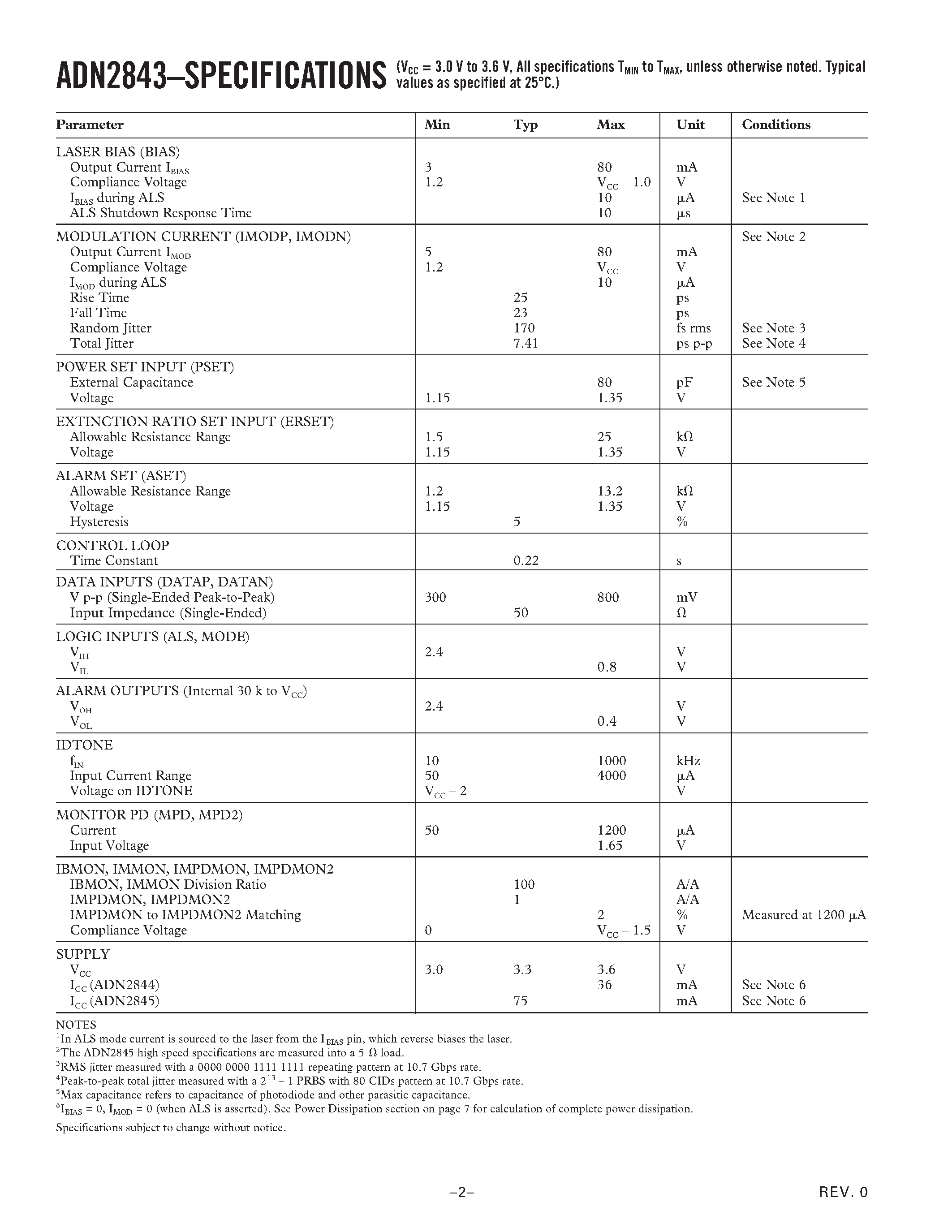 Datasheet ADN2843CHIPSET-B - 10.709 Gbps Laser Diode Driver Chipset page 2