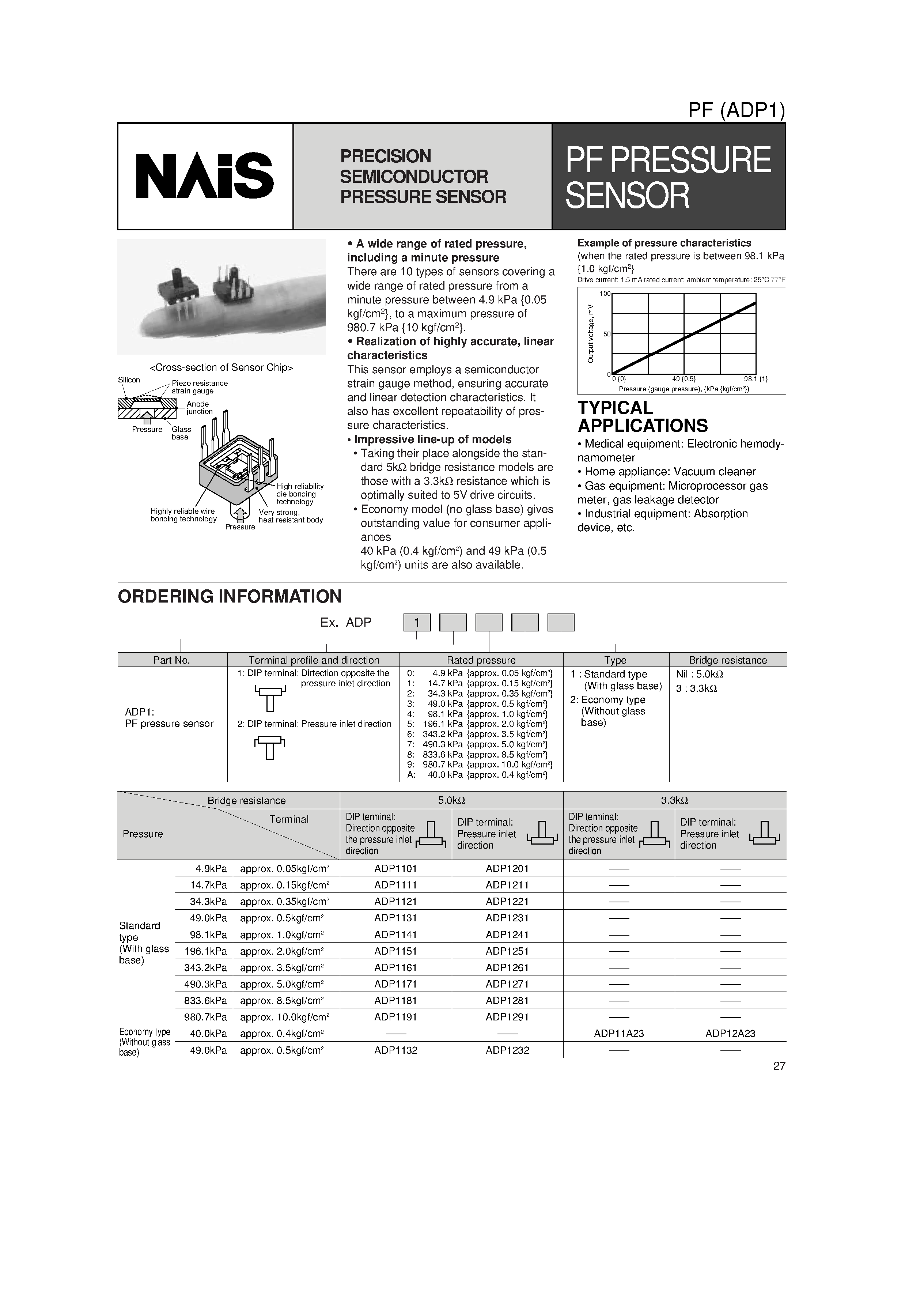 Даташит ADP1121 - PRECISION SEMICONDUCTOR PRESSURE SENSOR страница 1