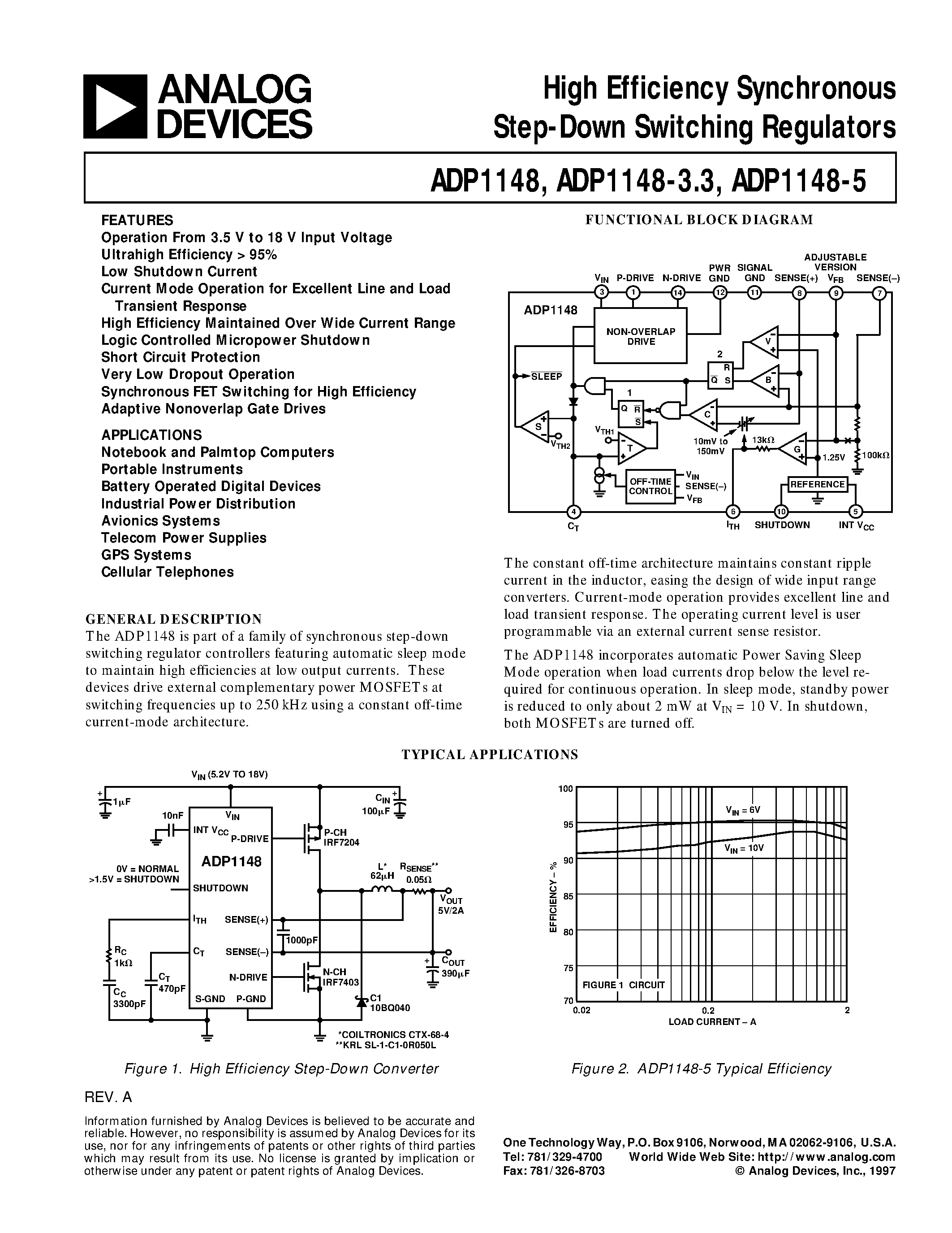 Даташит ADP1148AR-33 - High Efficiency Synchronous Step-Down Switching Regulators страница 1