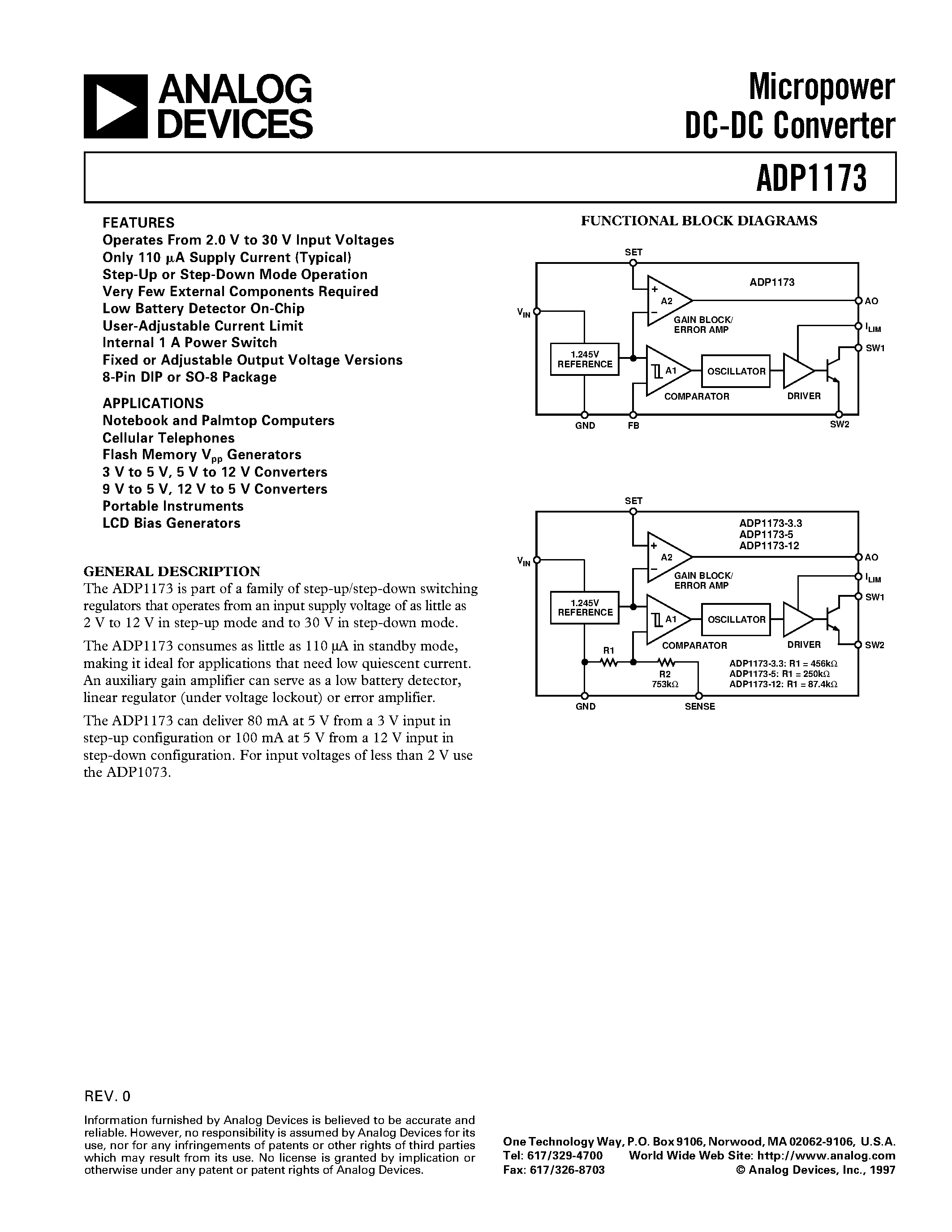 Даташит ADP1173 - Micropower DC-DC Converter страница 1