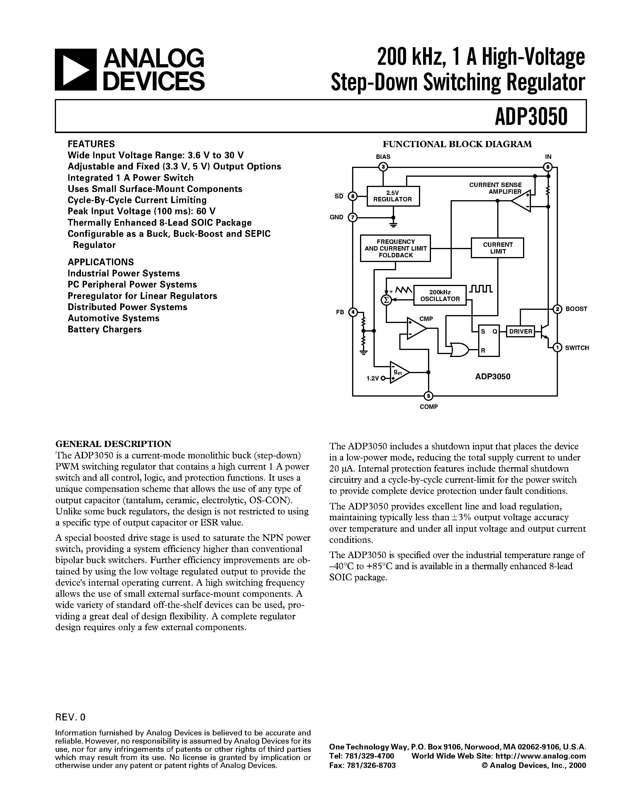 Даташит ADP3050 - 200 kHz/ 1 A High-Voltage Step-Down Switching Regulator страница 1