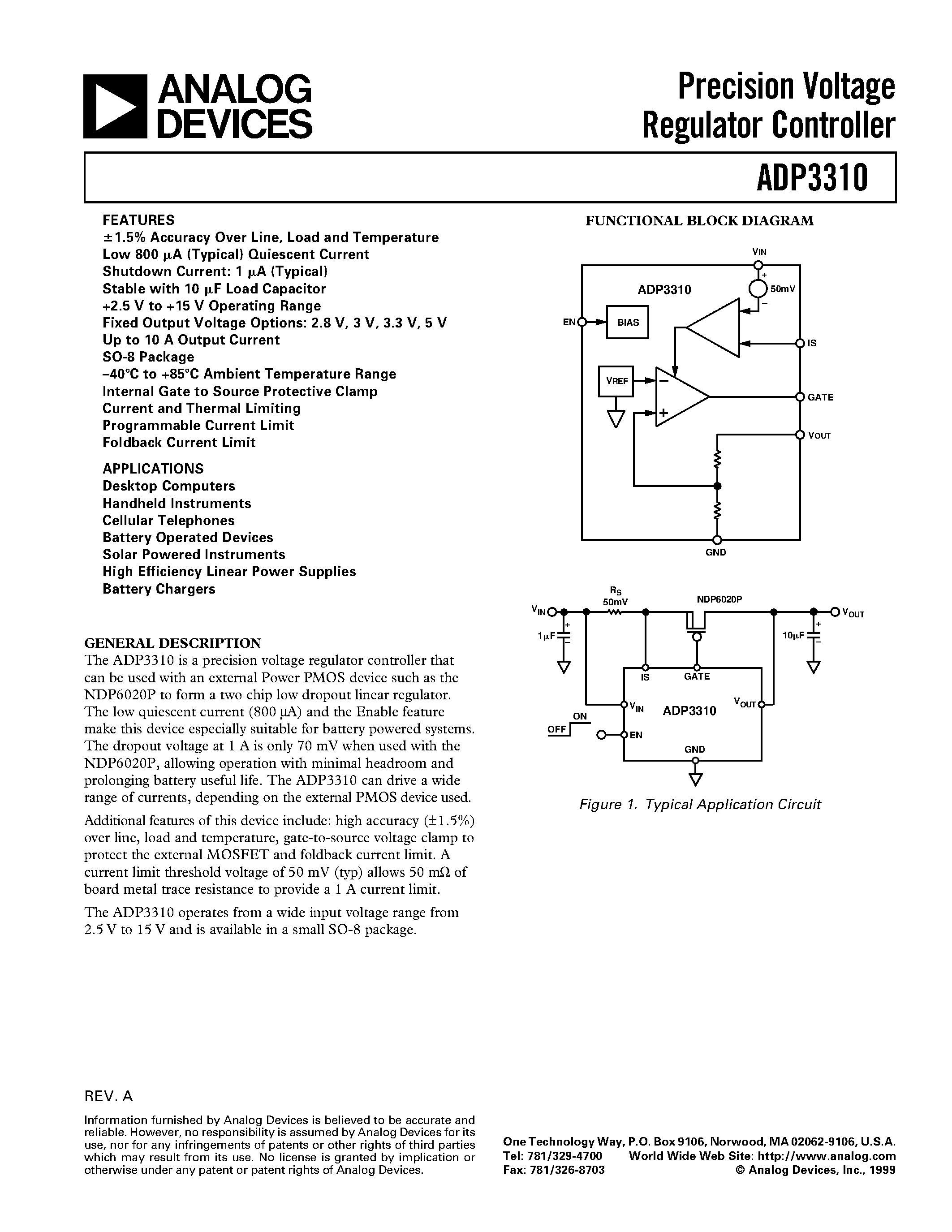 Datasheet ADP3310 - Precision Voltage Regulator Controller page 1