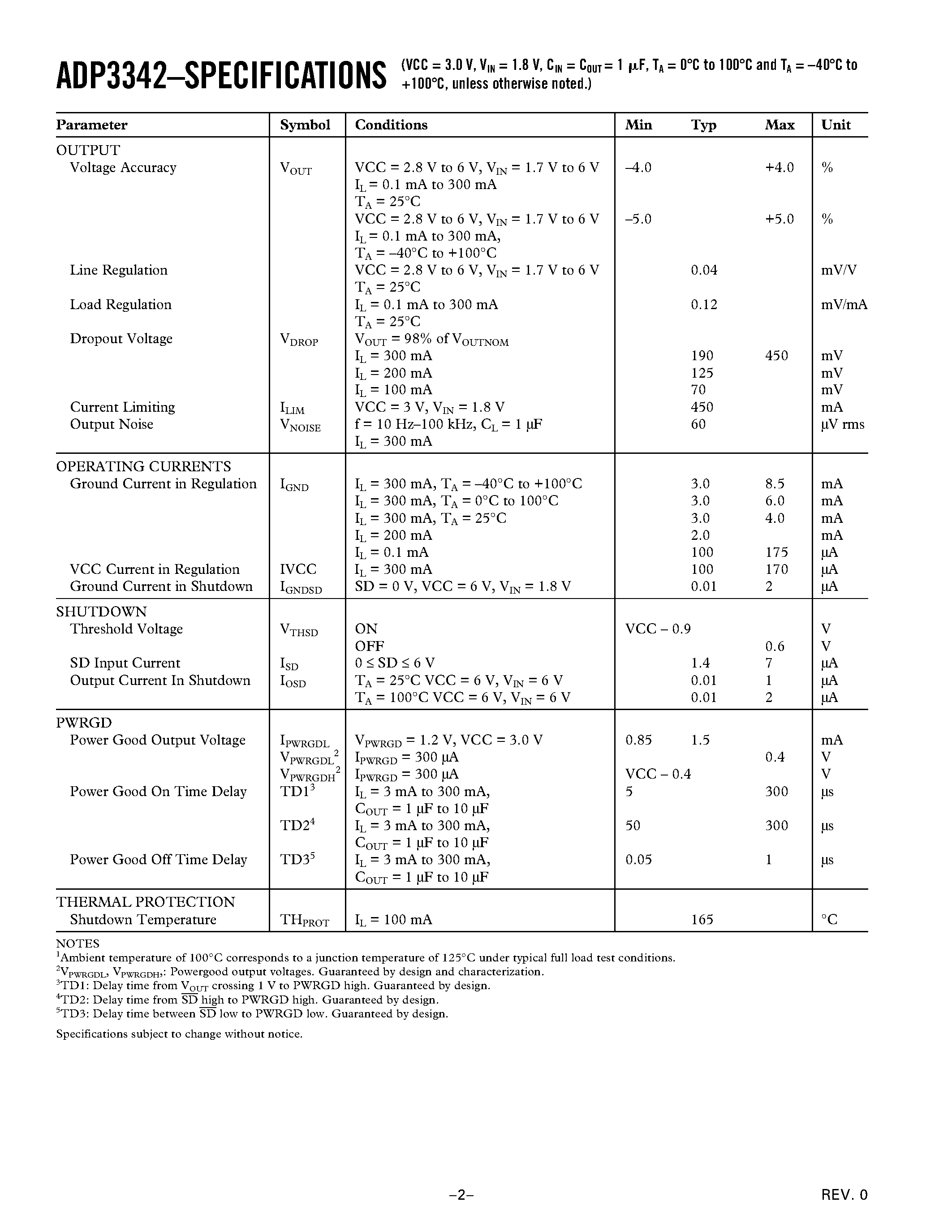 Datasheet ADP3342 - Ultralow/ IQ/ anyCAP Low Dropout Regulator page 2