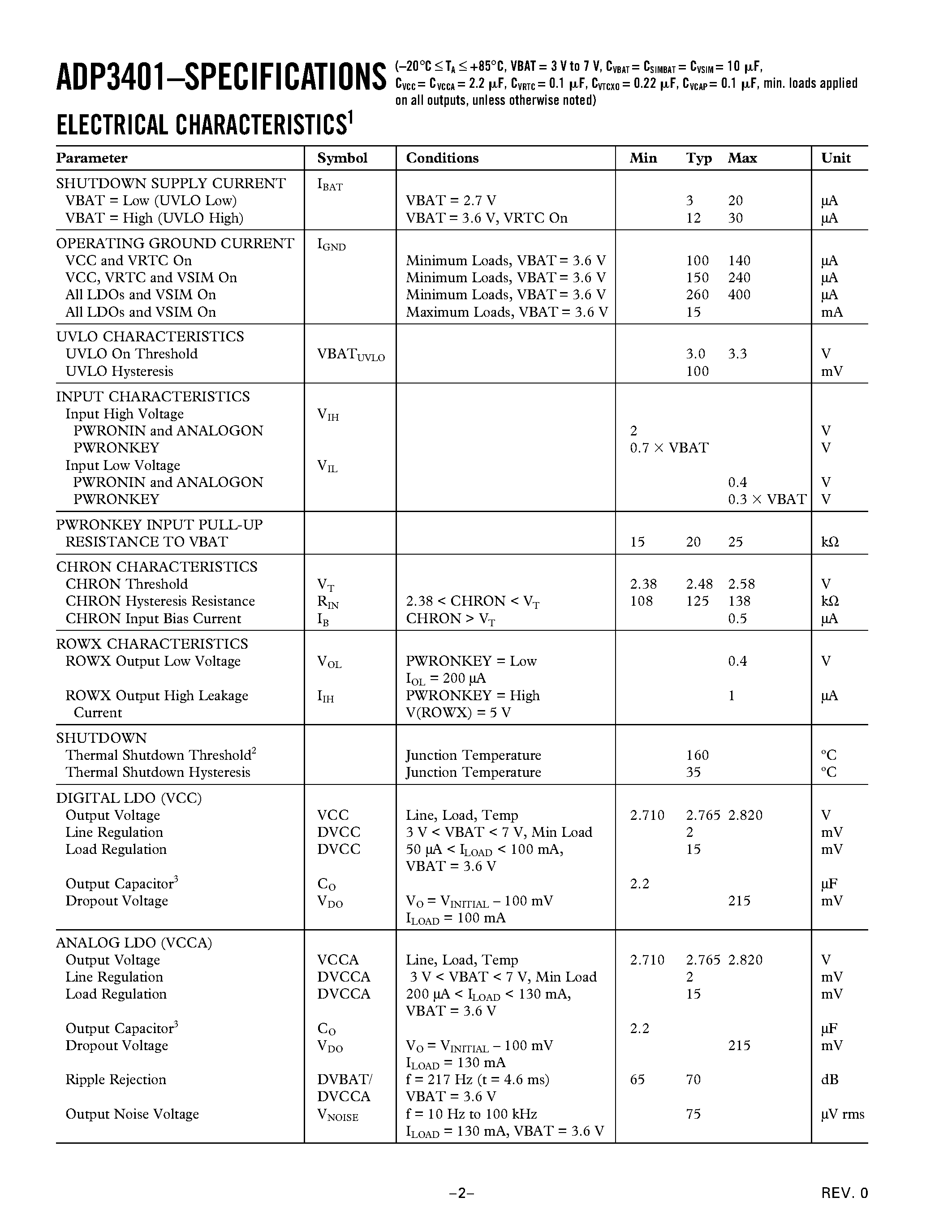 Datasheet ADP3401 - GSM Power Management System page 2