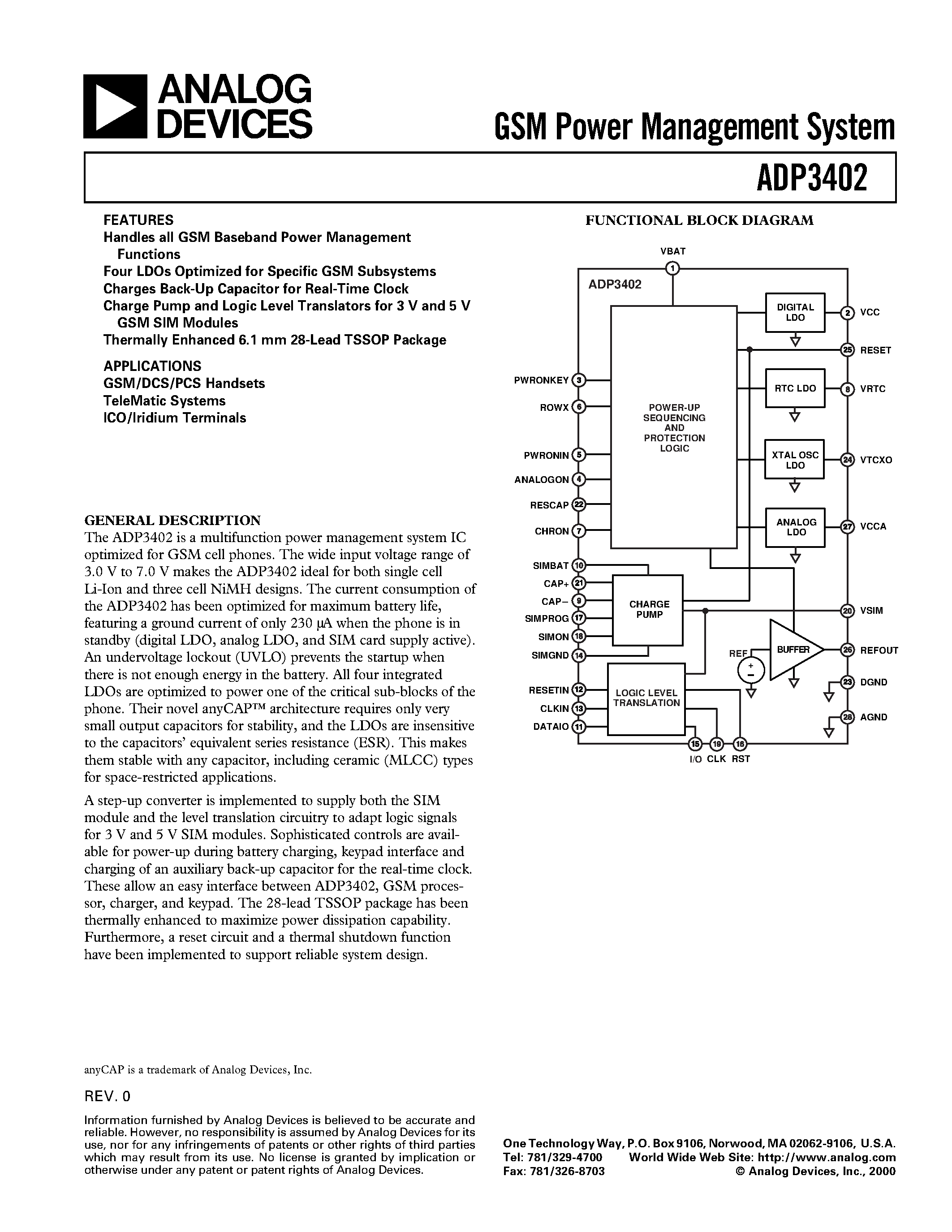 Datasheet ADP3402ARU - GSM Power Management System page 1