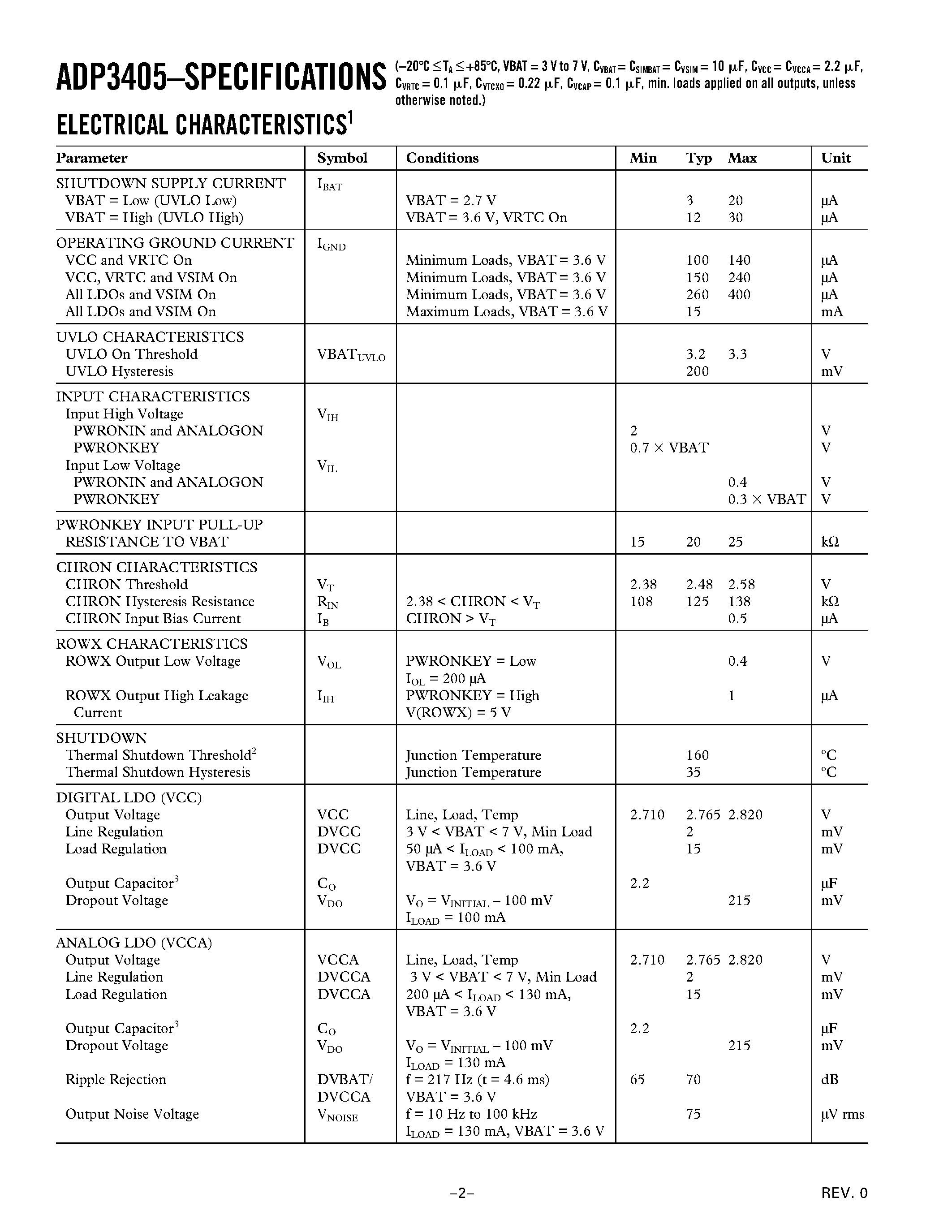 Datasheet ADP3405 - GSM Power Management System page 2