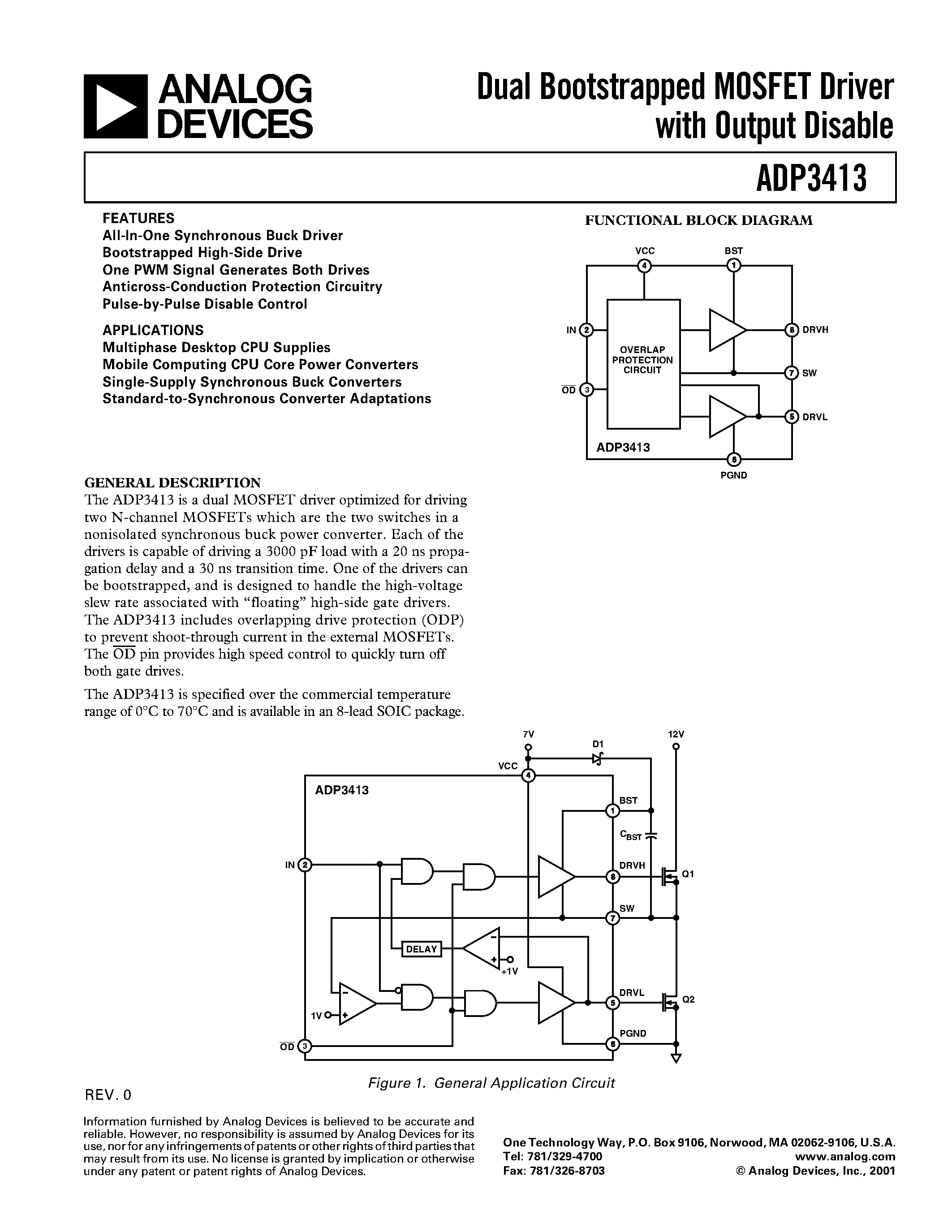 Datasheet ADP3413 - Dual Bootstrapped MOSFET Driver with Output Disable page 1