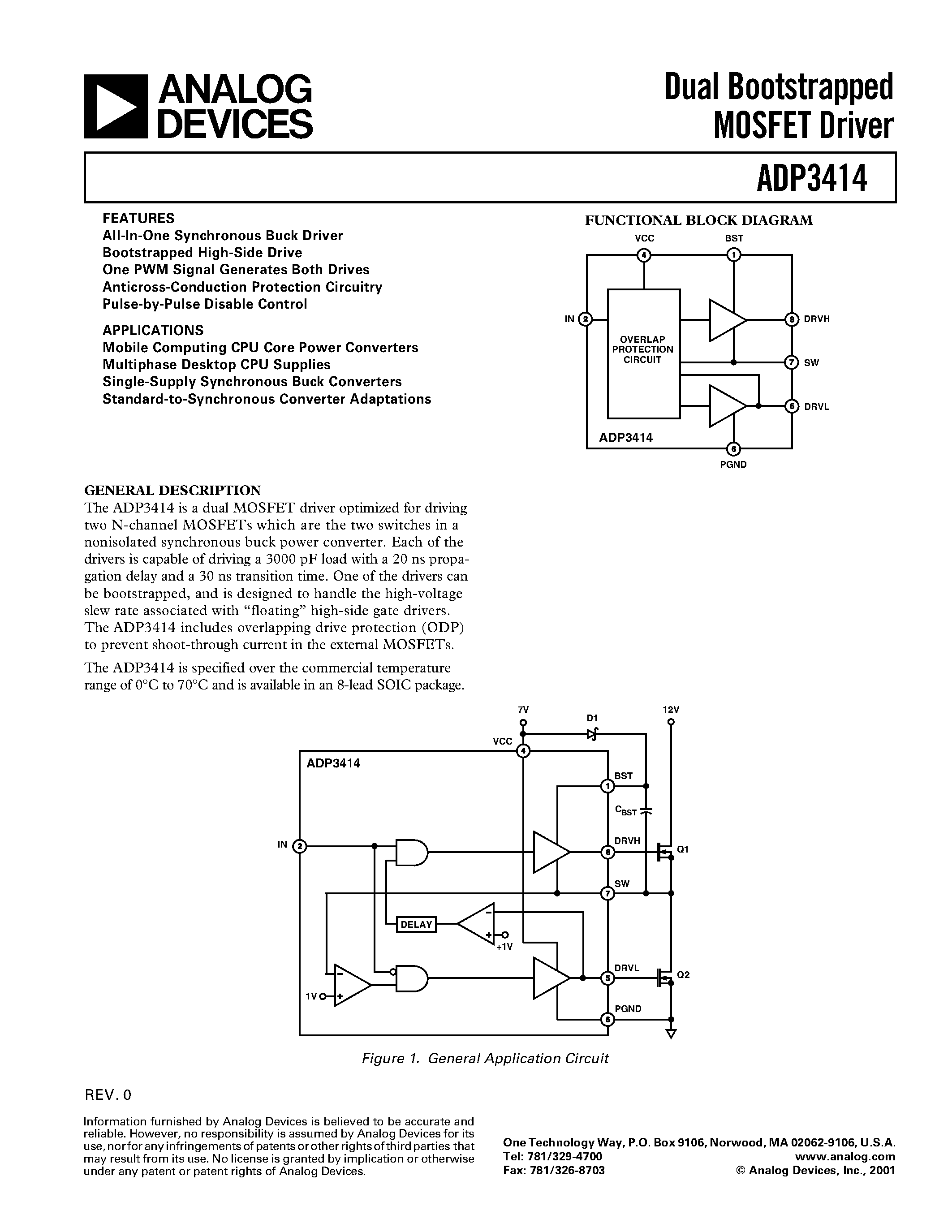 Datasheet ADP3414 - Dual Bootstrapped MOSFET Driver page 1