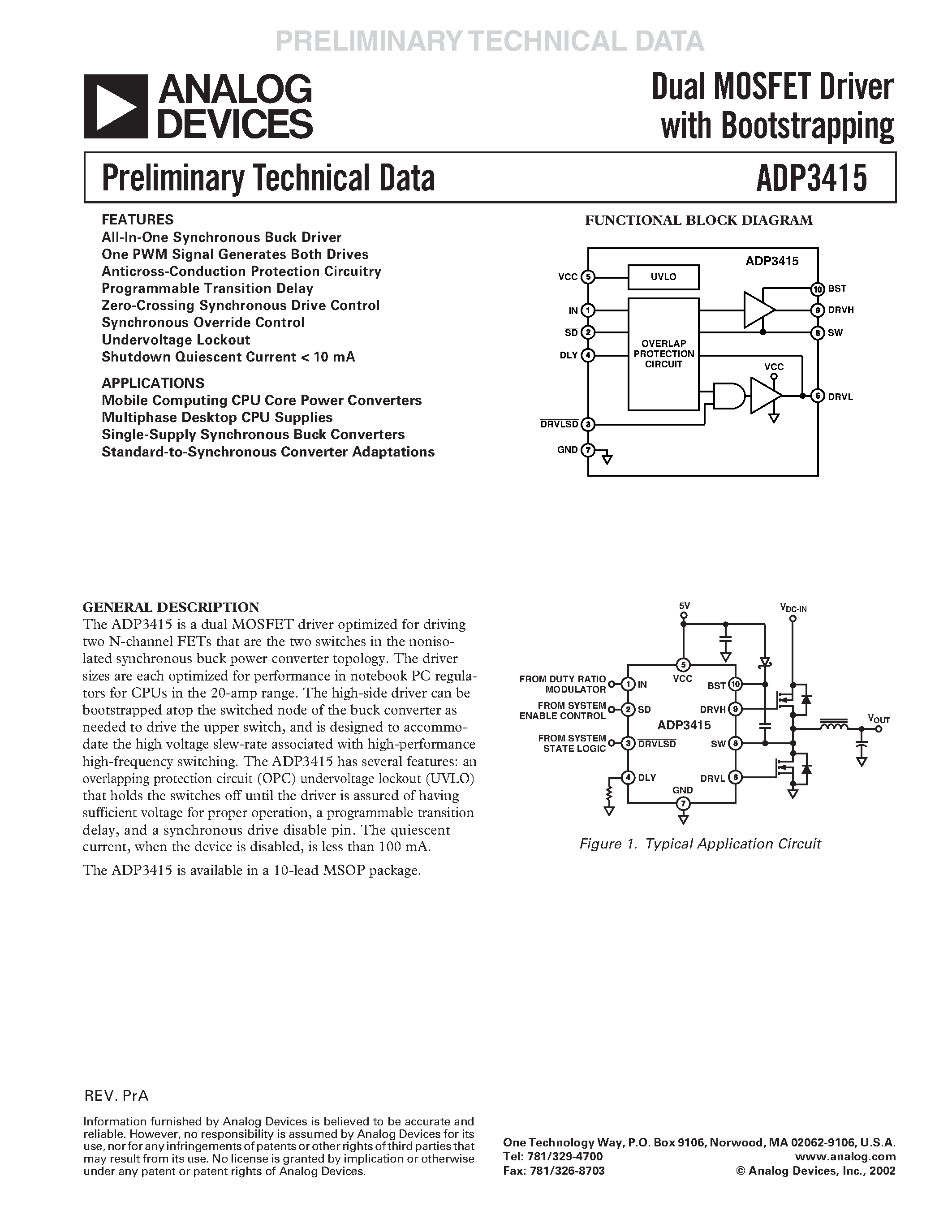 Datasheet ADP3415 - Dual MOSFET Driver with Bootstrapping page 1