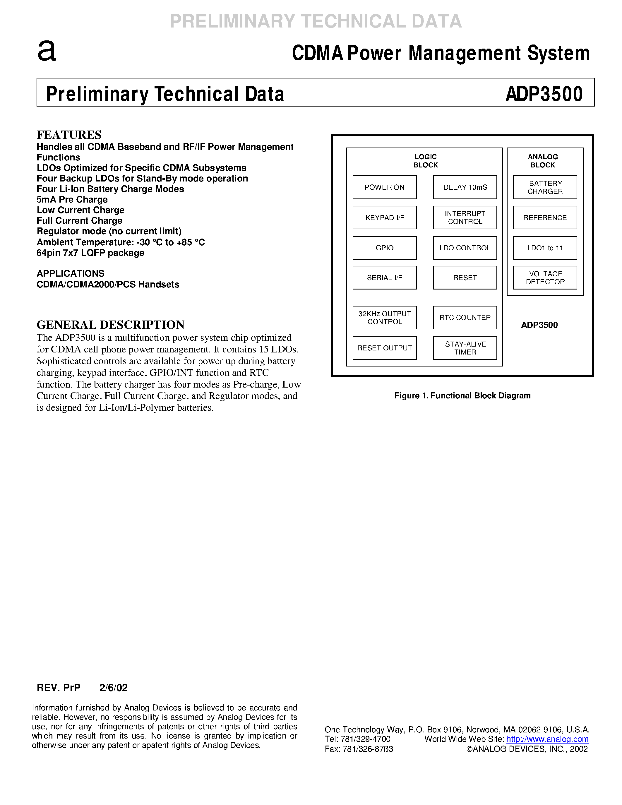 Datasheet ADP3500 - CDMA Power Management System page 1