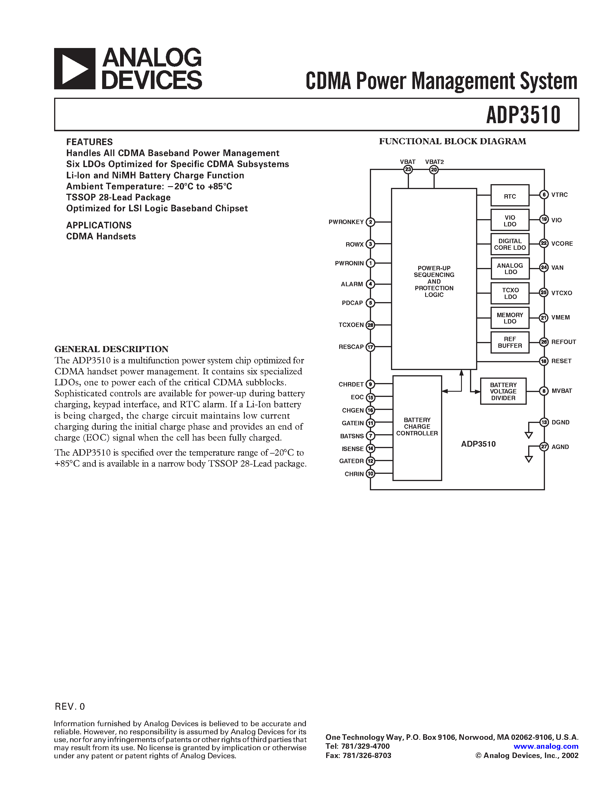 Datasheet ADP3510 - CDMA Power Management System page 1