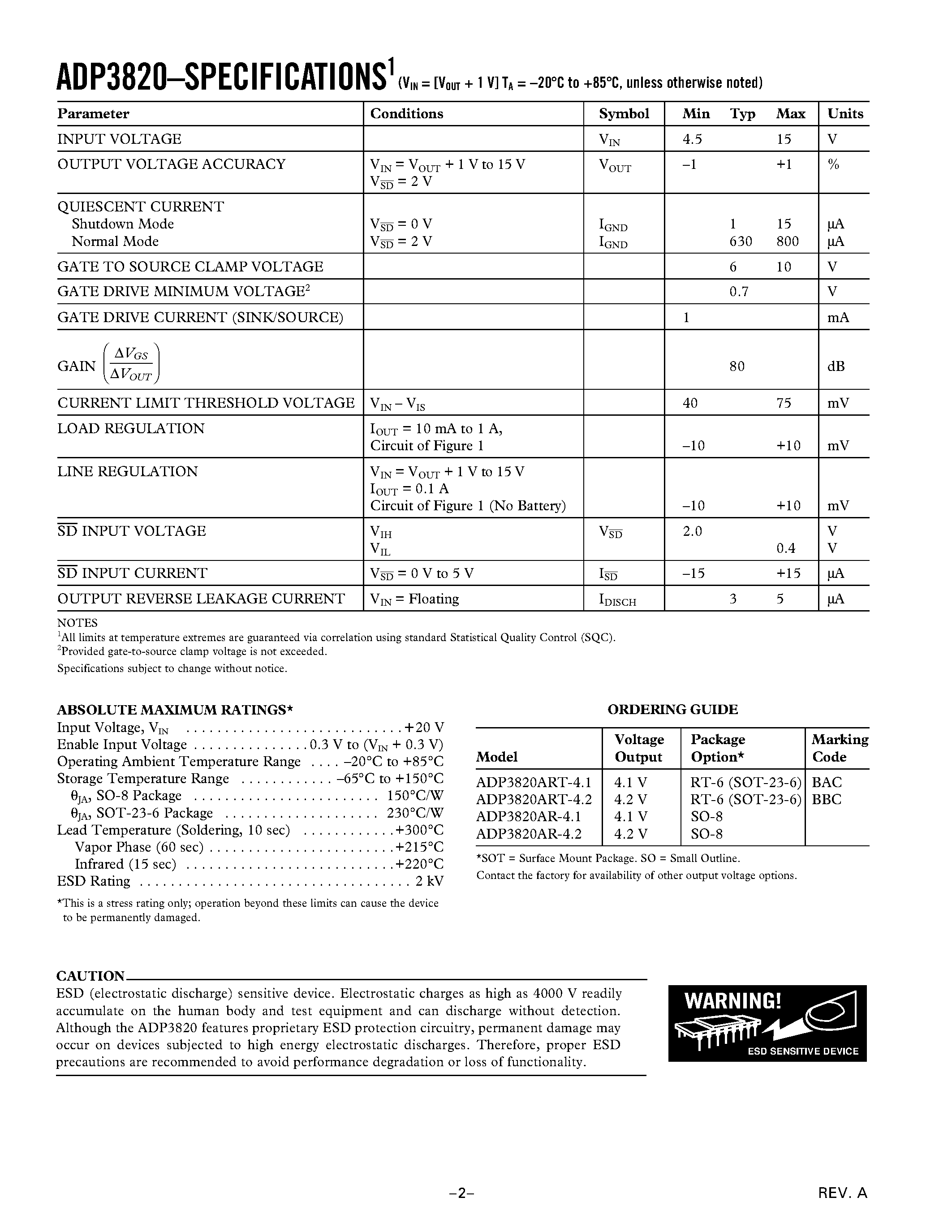 Datasheet ADP3820 - Lithium-Ion Battery Charger page 2