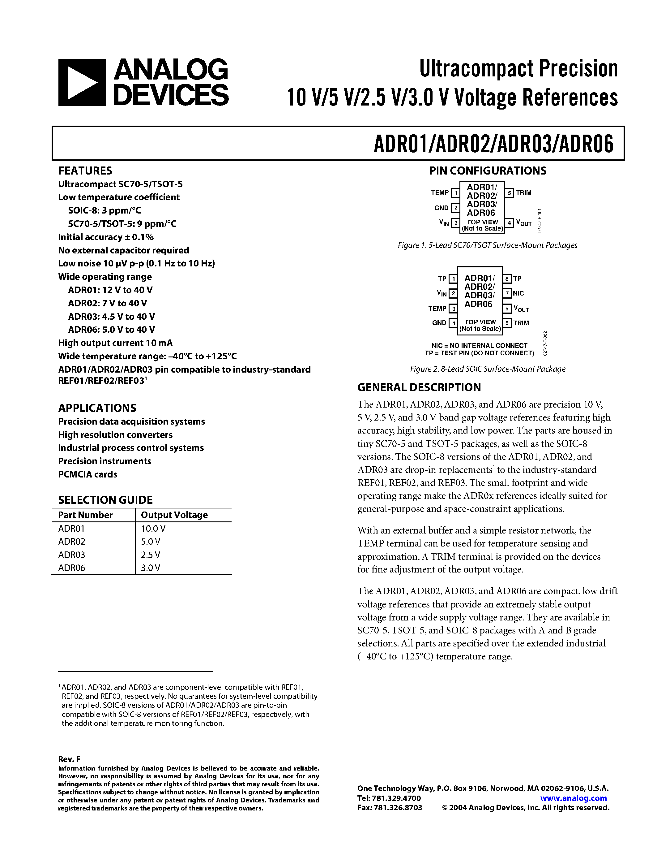 Datasheet ADR02AR-REEL - Ultracompact Precision10 V/5 V/2.5 V/3.0 V Voltage References page 1