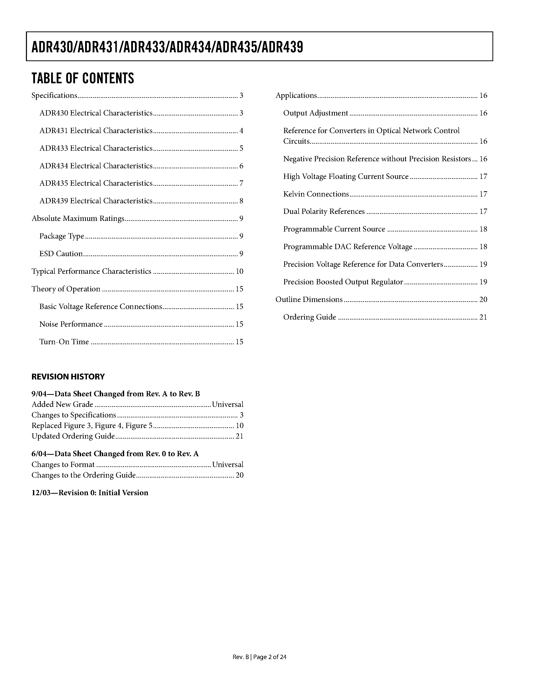 Даташит ADR430 - Ultralow Noise XFET Voltage References with Current Sink and Source Capability страница 2