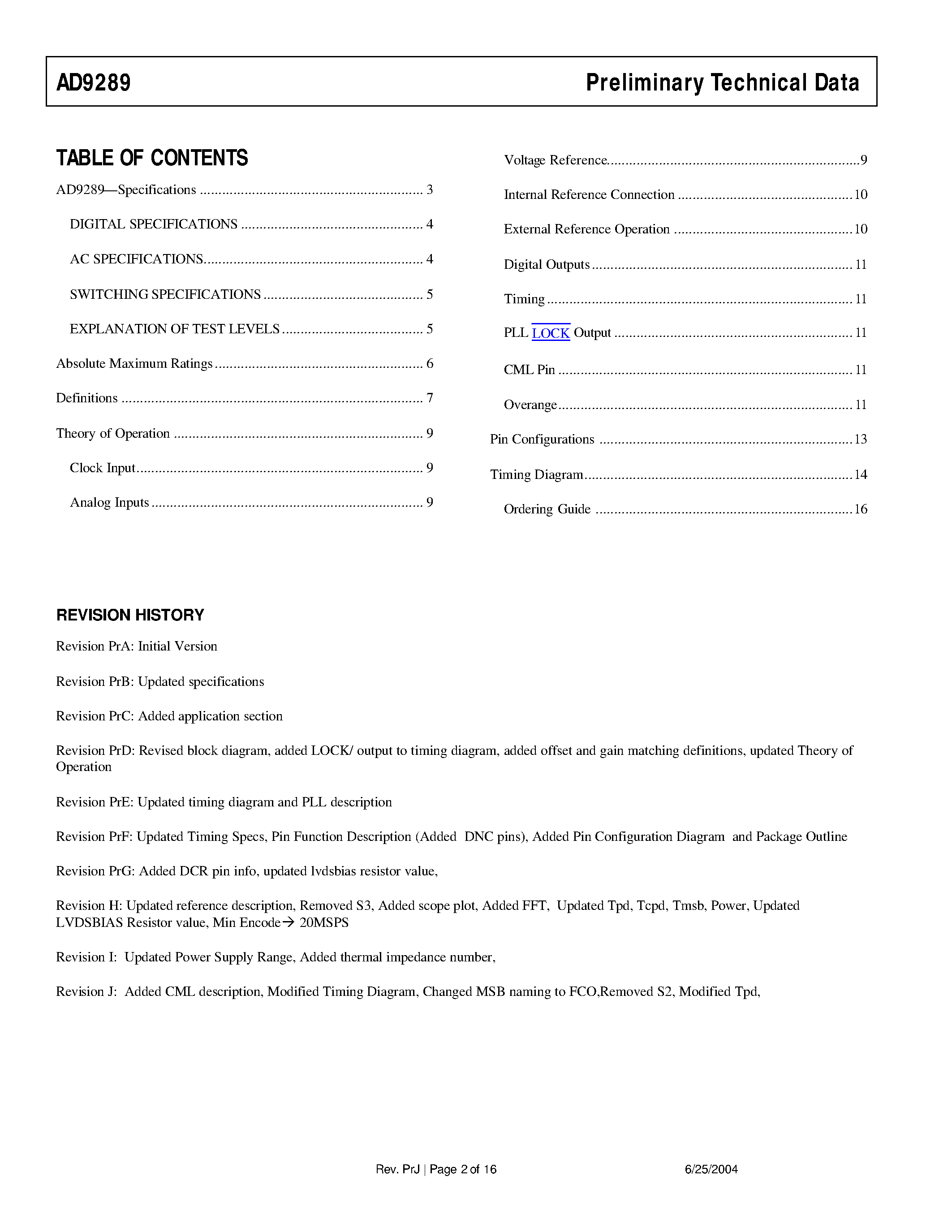 Datasheet AD9289 - Quad 8-Bit/ 65 MSPS Serial LVDS 3V A/D Converter page 2