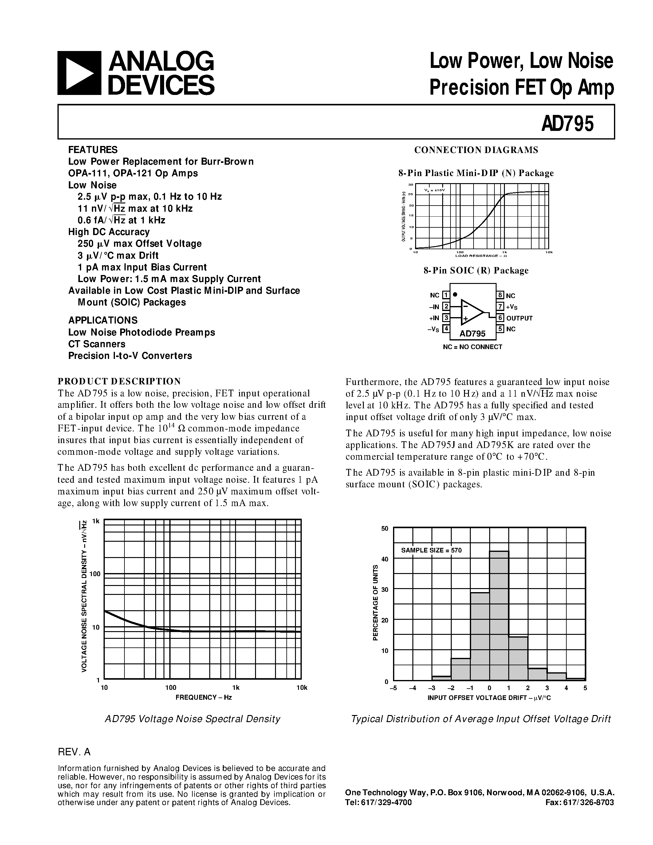 Даташит AD795 - Low Power/ Low Noise Precision FET Op Amp страница 1