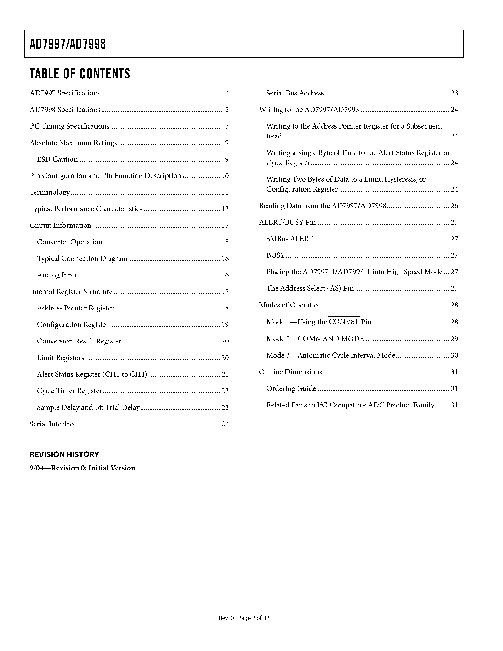 Datasheet AD7997 - 8-Channel/ 10- and 12-Bit ADCs with I2CCompatible page 2