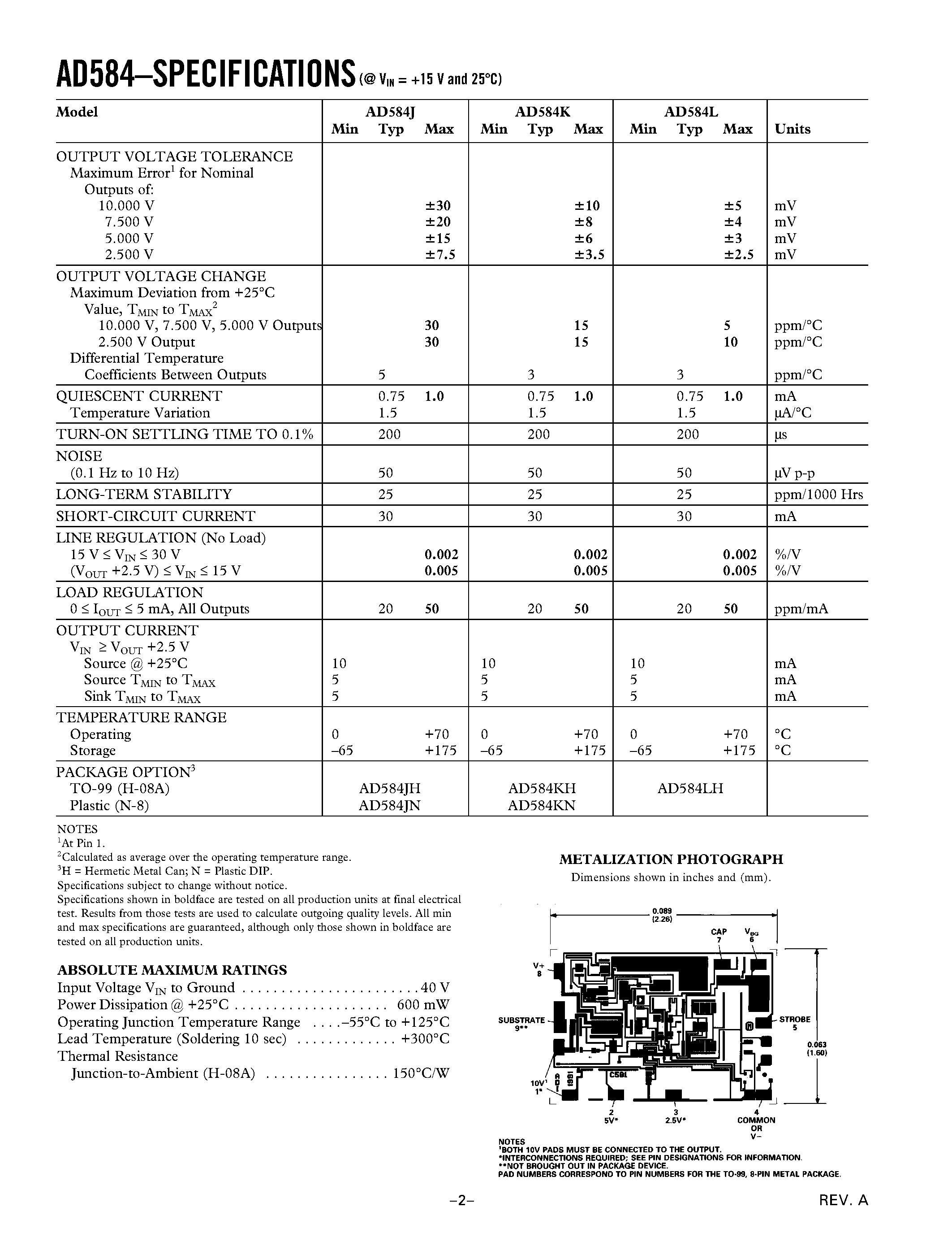 Datasheet AD584 - Pin Programmable Precision Voltage Reference page 2