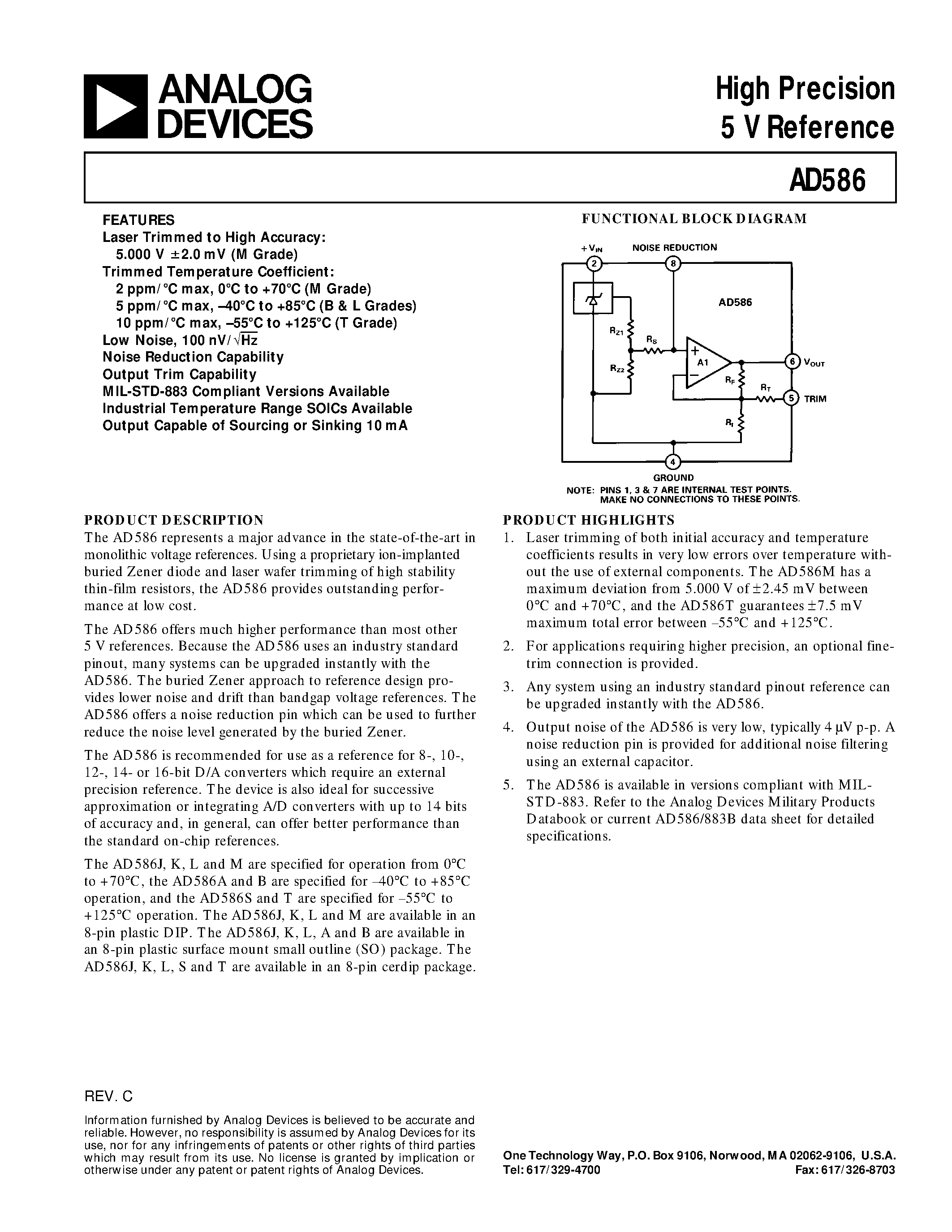 Datasheet AD586 - High Precision 5 V Reference page 1